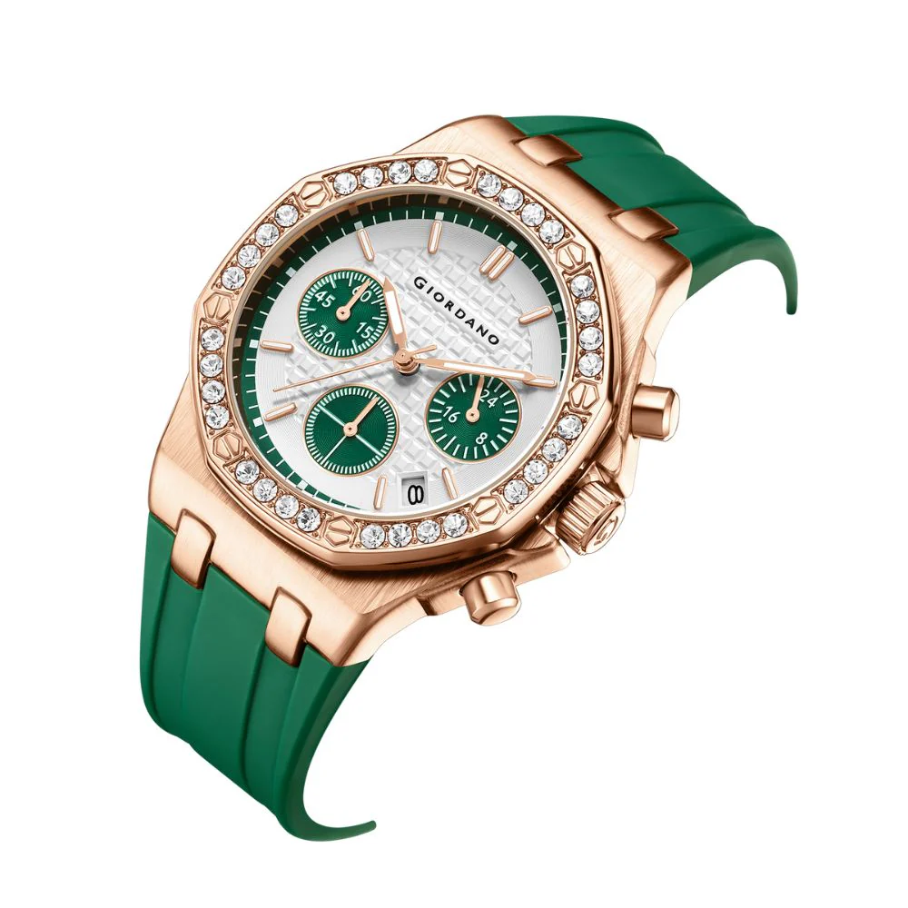 Giordano Chronograph Watch for Women | Stainless Steel Case, Crystal bezel | Modern & Stylish Timepiece with Comfortable Silicone Strap | GZ-50154-33 - Image 6