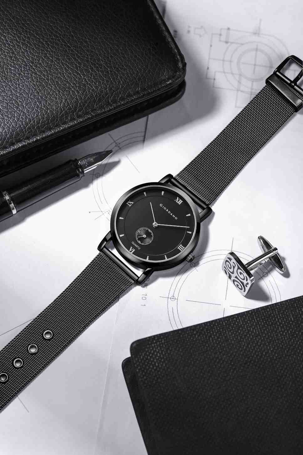 Giordano Classic Analog Quartz Watch for Men – Mesh Metal Strap, Minimalist Dial with Roman Numerals, Slim Elegant Dress Watch - GZ-50186-11 - Image 3