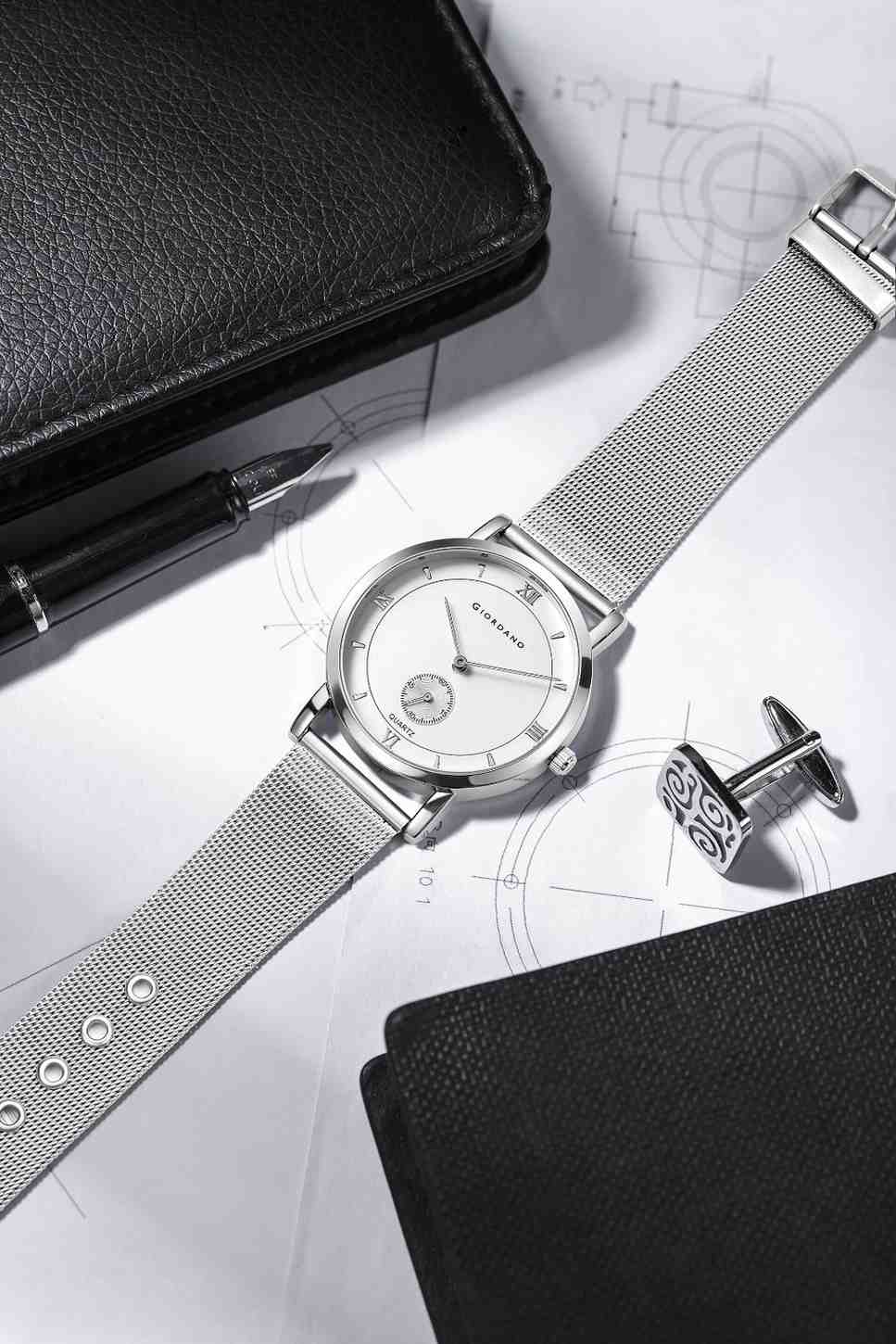 Giordano Classic Analog Quartz Watch for Men – Mesh Metal Strap, Minimalist Dial with Roman Numerals, Slim Elegant Dress Watch - GZ-50186-22 - Image 3