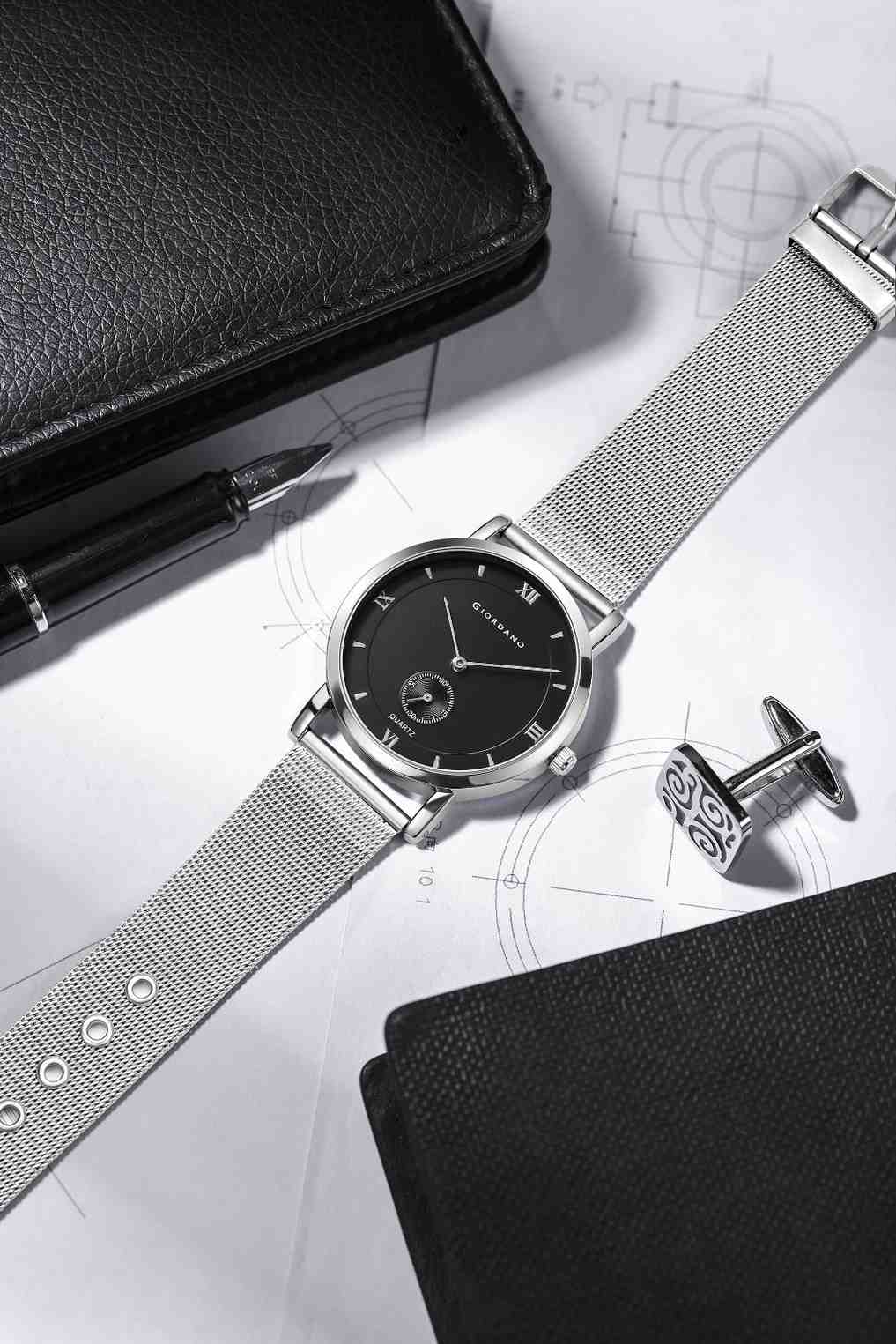 Giordano Classic Analog Quartz Watch for Men – Mesh Metal Strap, Minimalist Dial with Roman Numerals, Slim Elegant Dress Watch - GZ-50186-33 - Image 3