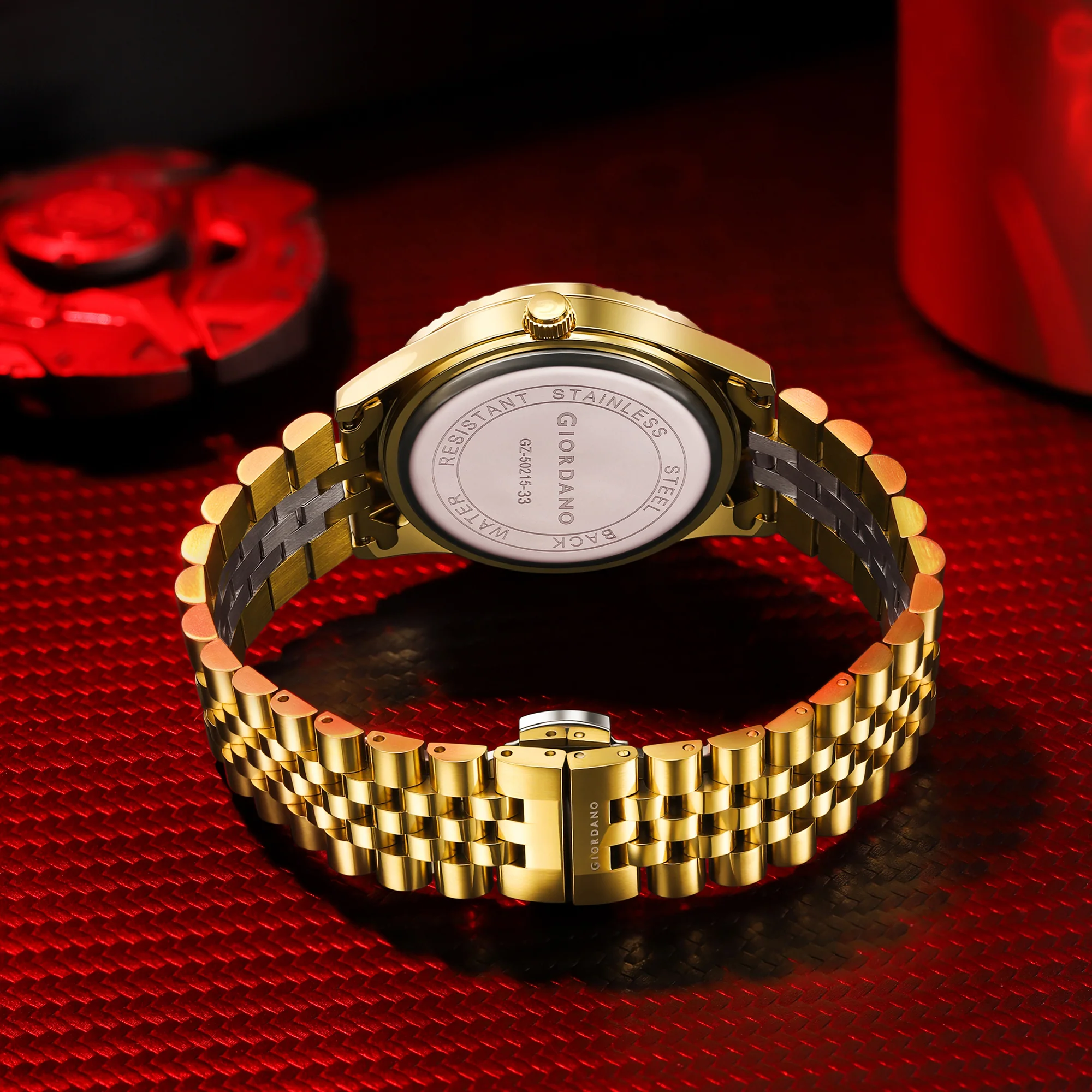 Giordano Classic Analog Quartz Watch for Men with Textured Dial, Fluted Bezel, Day & Date Display & Two-Tone Stainless Steel Strap - GZ-50215-33 - Image 4