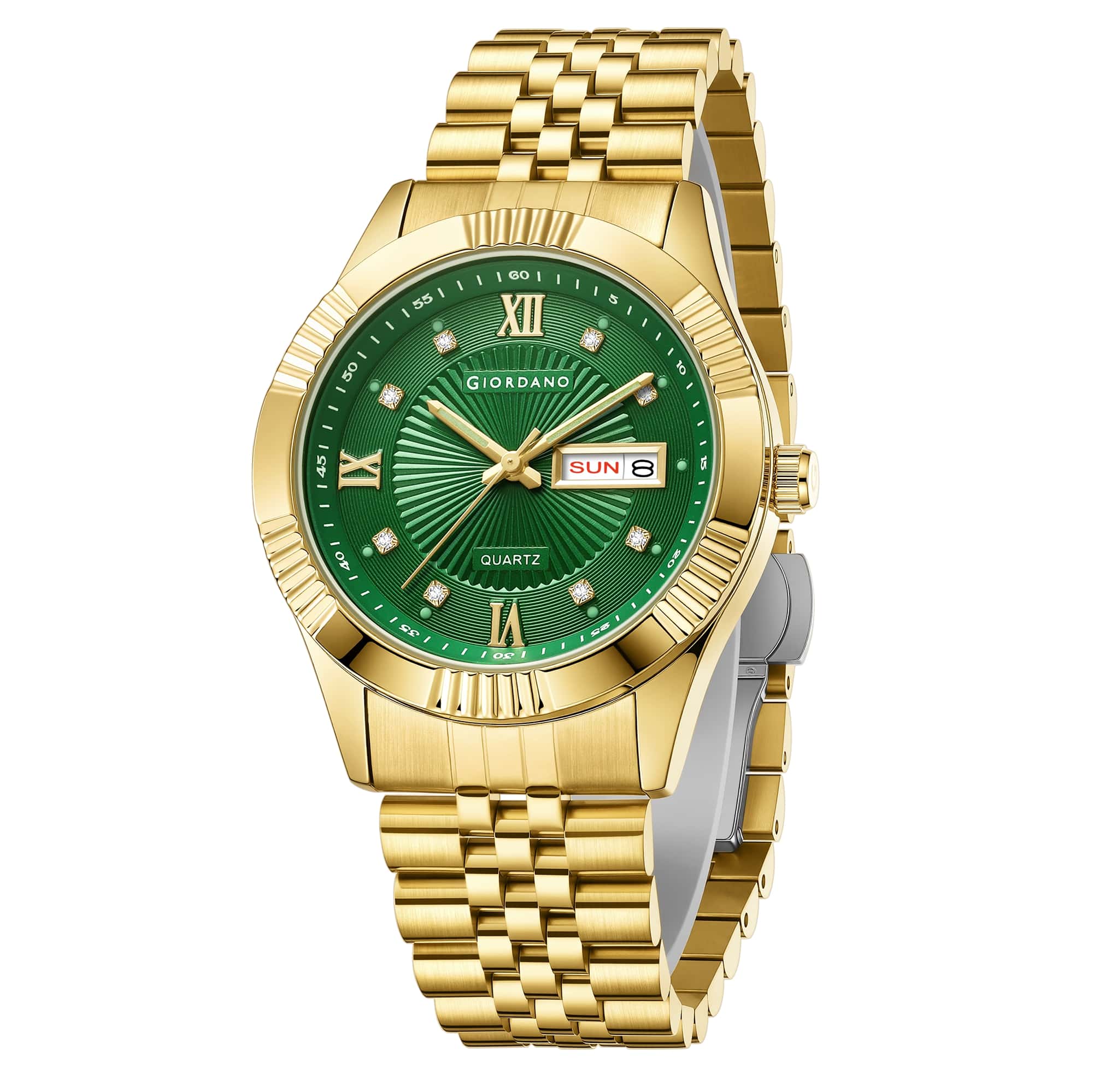 Giordano Classic Analog Quartz Watch for Men with Textured Dial, Fluted Bezel, Day & Date Display & Two-Tone Stainless Steel Strap - GZ-50215-33 - Image 5