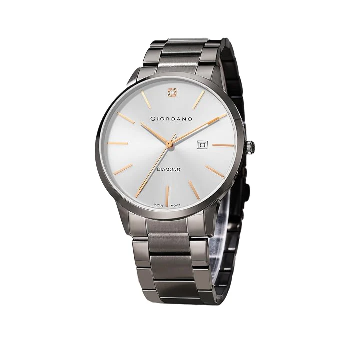 Giordano Classic Analog Watch for Men - Round Silver Dial with Diamond-Marked, Date Display & Black Stainless Steel Strap GZ-50101-55 - Image 5