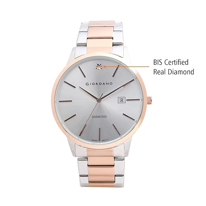Giordano Classic Analog Watch for Men - Round Silver Dial with Diamond-Marked, Date Display & Two Tone Stainless Steel Strap GZ-50101-66 - Image 3
