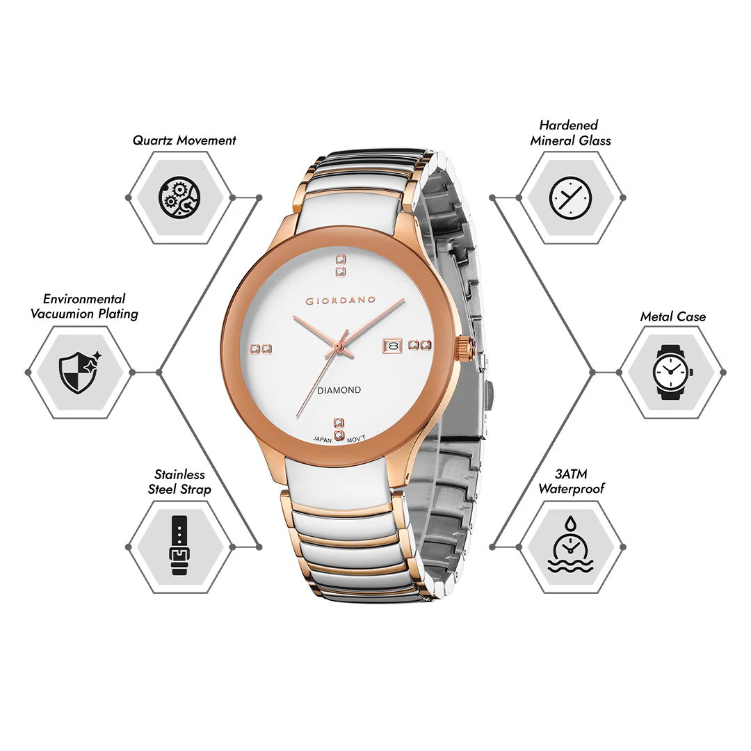 Giordano Classic Analog Watch for Men with Diamond Accents and Stainless Steel Strap GZ-50102-11 - Image 4