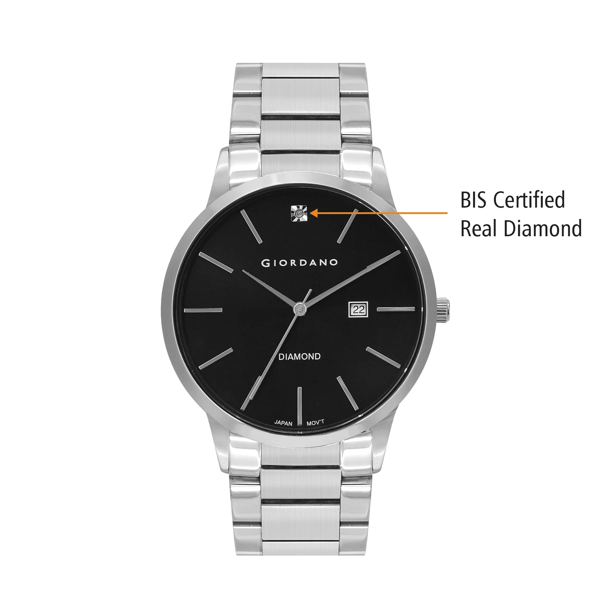 Giordano Classic Analog Watch for Men with Diamond Marked Dial and Stainless Steel Strap | GZ-50101-11 - Image 6