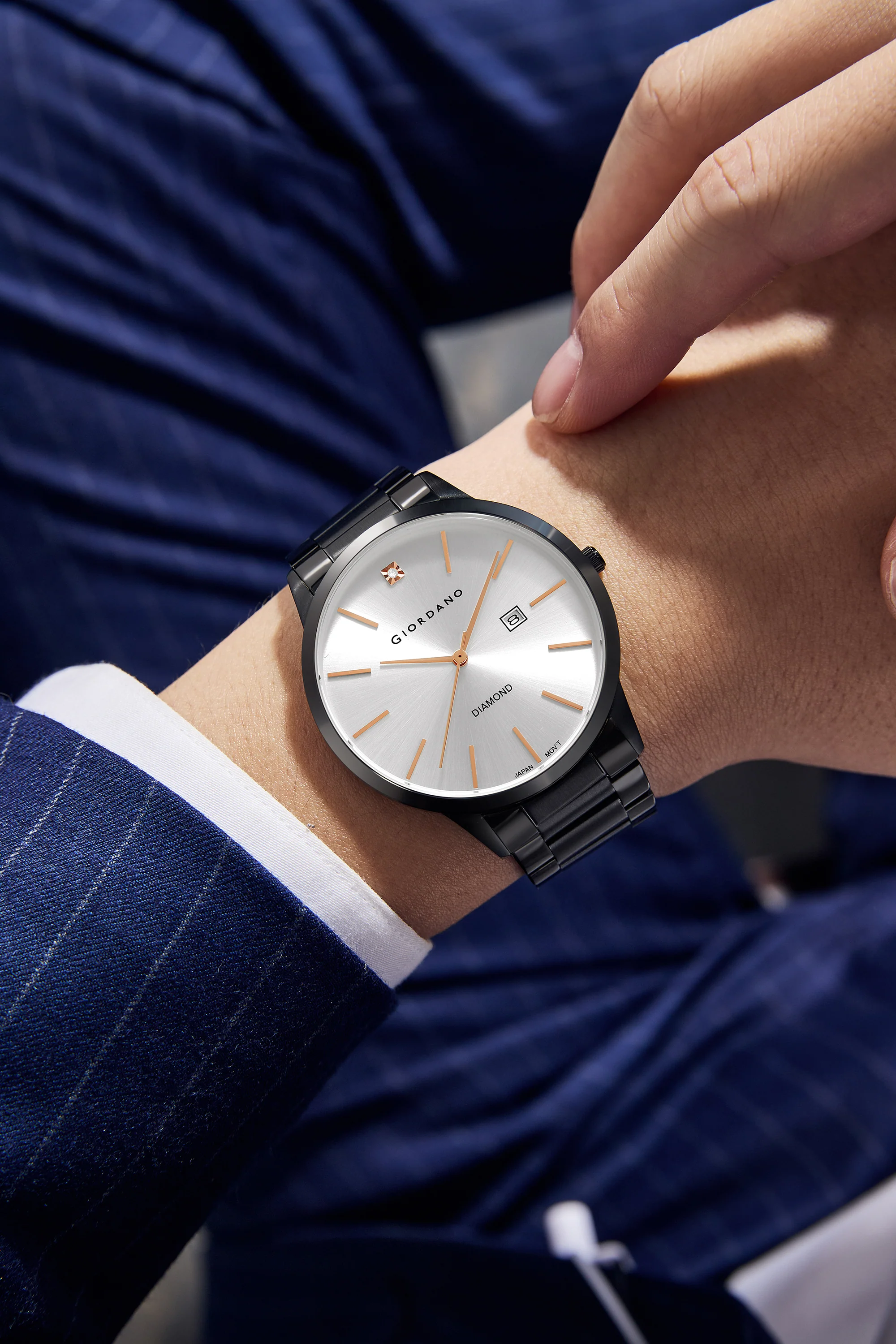 Giordano Classic Analog Watch for Men with Diamond Marked Dial and Stainless Steel Strap | GZ-50101-22 - Image 2
