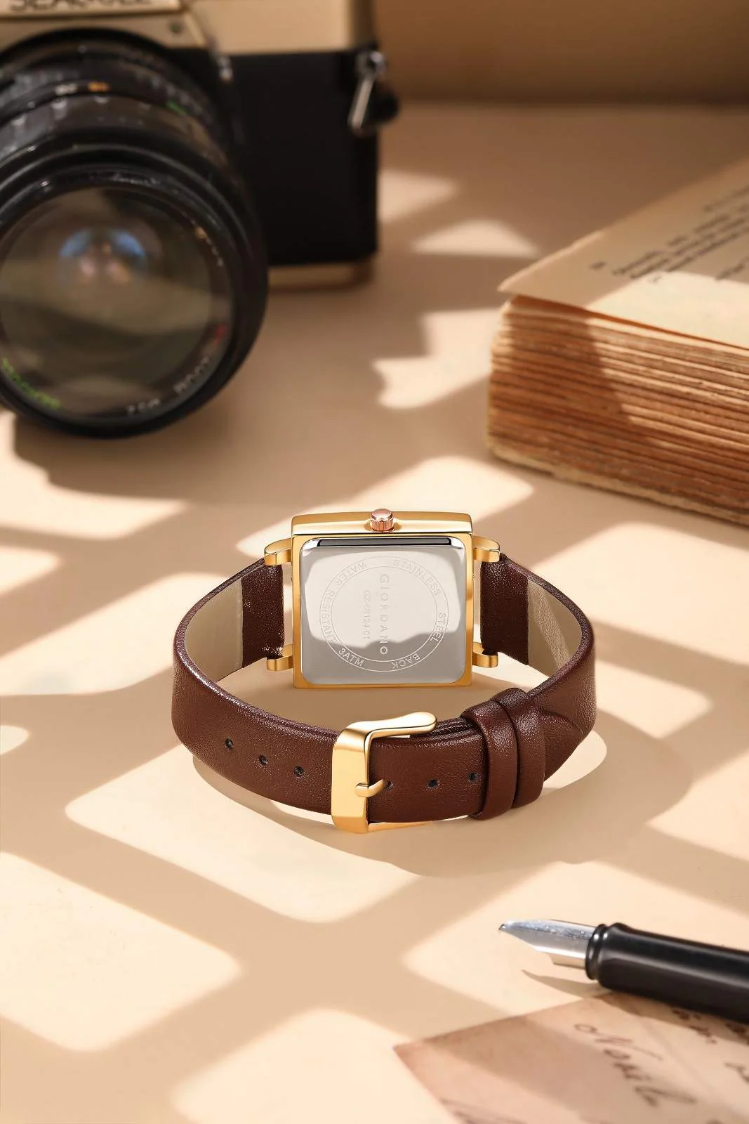 GIORDANO Classic Analog Watch for Women | Sunray Square Dial, Minimal Index Markers & Leather Strap - GZ-60124-01 - Image 4