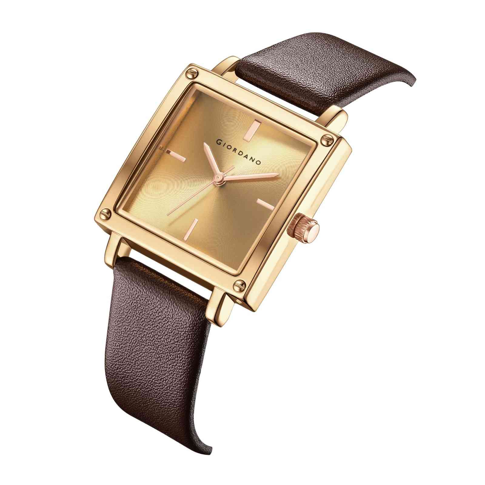 GIORDANO Classic Analog Watch for Women | Sunray Square Dial, Minimal Index Markers & Leather Strap - GZ-60124-01 - Image 6