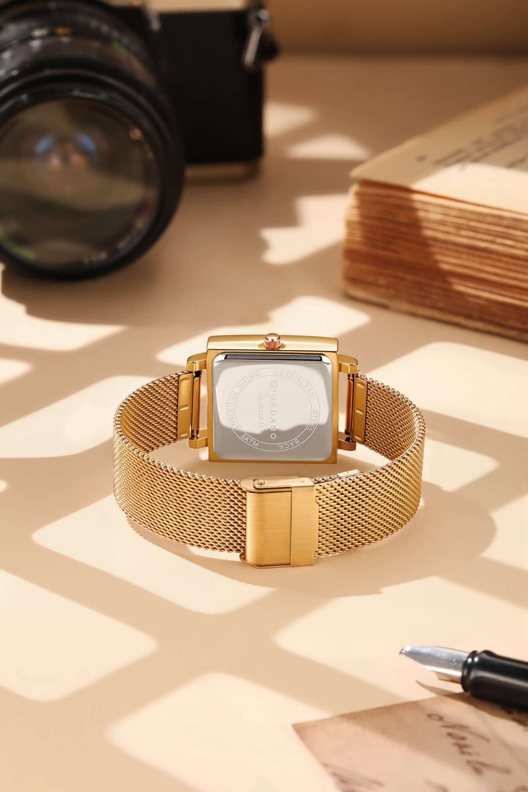 GIORDANO Classic Analog Watch for Women | Sunray Square Dial, Minimal Index Markers & Stainless Steel Mesh Strap - GZ-60124-11 - Image 4