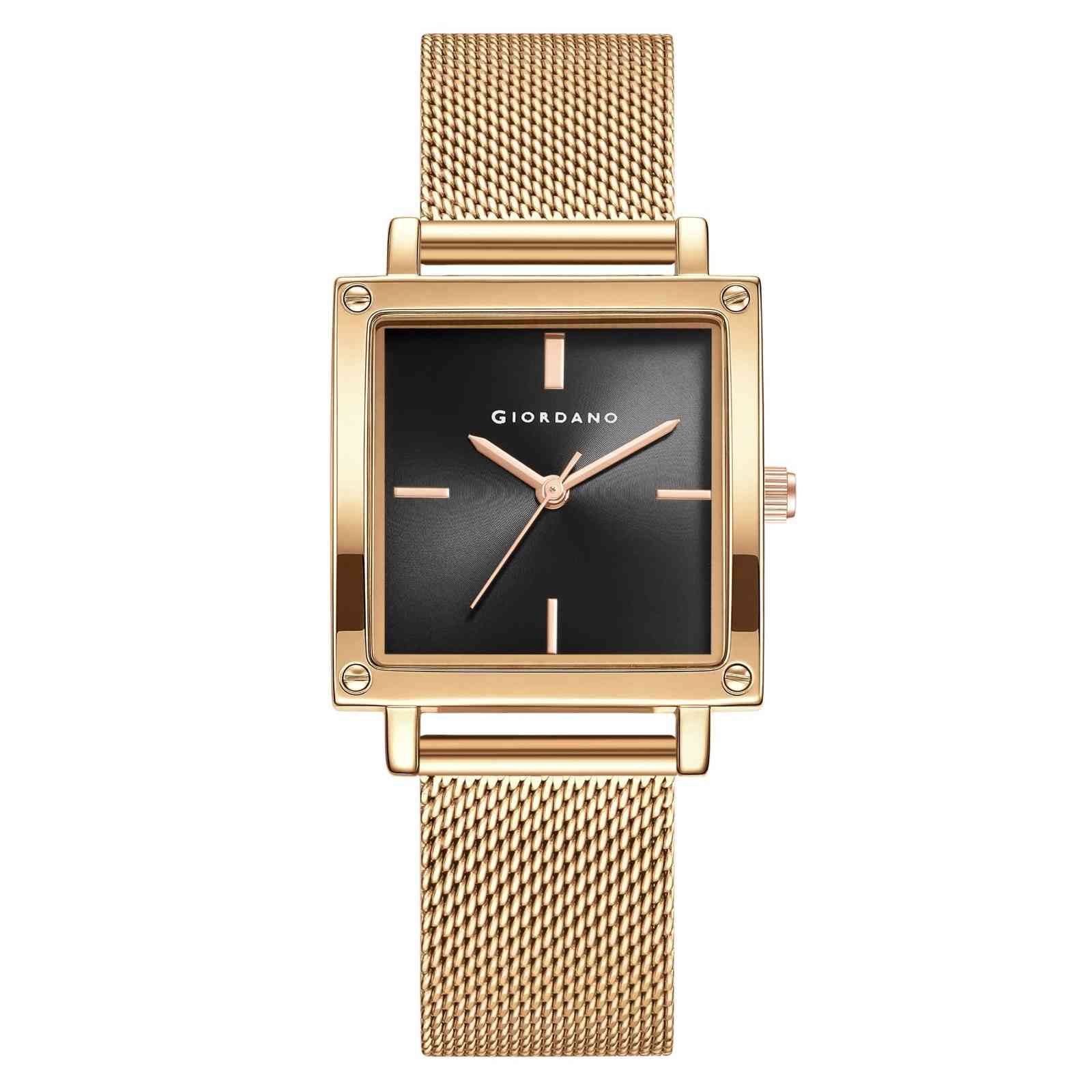 GIORDANO Classic Analog Watch for Women | Sunray Square Dial, Minimal Index Markers & Stainless Steel Mesh Strap - GZ-60124-11 - Image 5