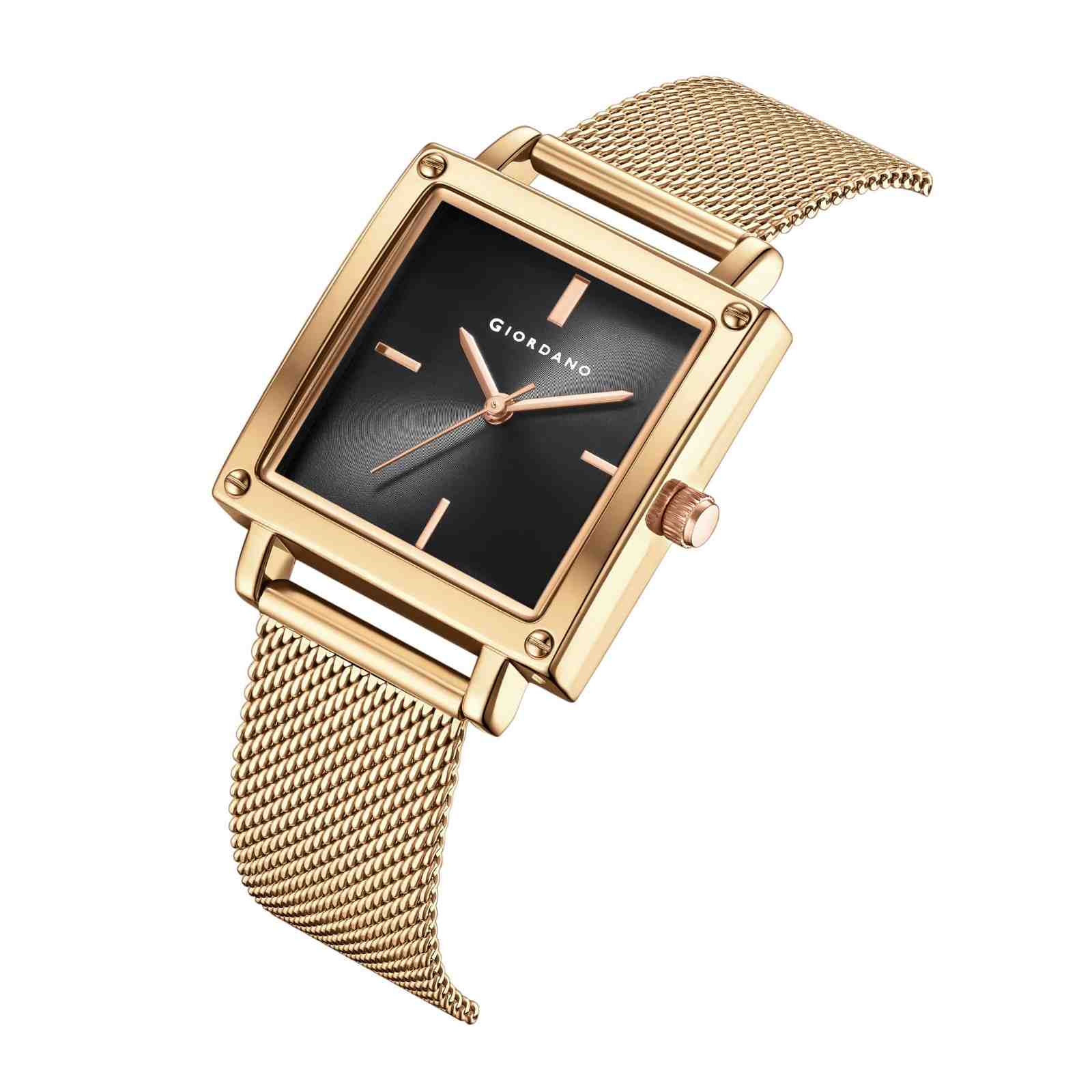 GIORDANO Classic Analog Watch for Women | Sunray Square Dial, Minimal Index Markers & Stainless Steel Mesh Strap - GZ-60124-11 - Image 6