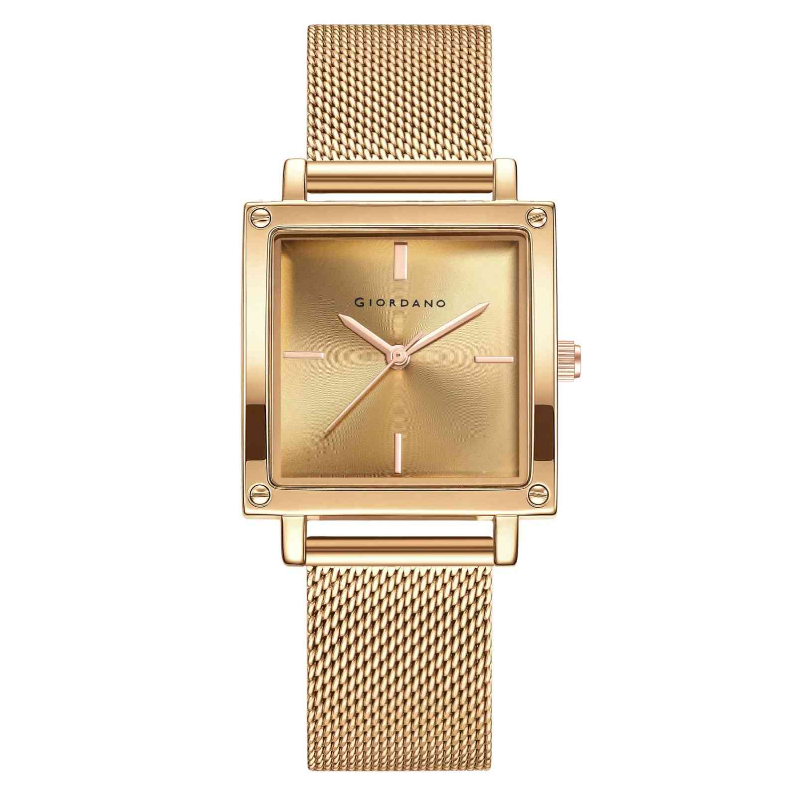 GIORDANO Classic Analog Watch for Women | Sunray Square Dial, Minimal Index Markers & Stainless Steel Mesh Strap - GZ-60124-22 - Image 5