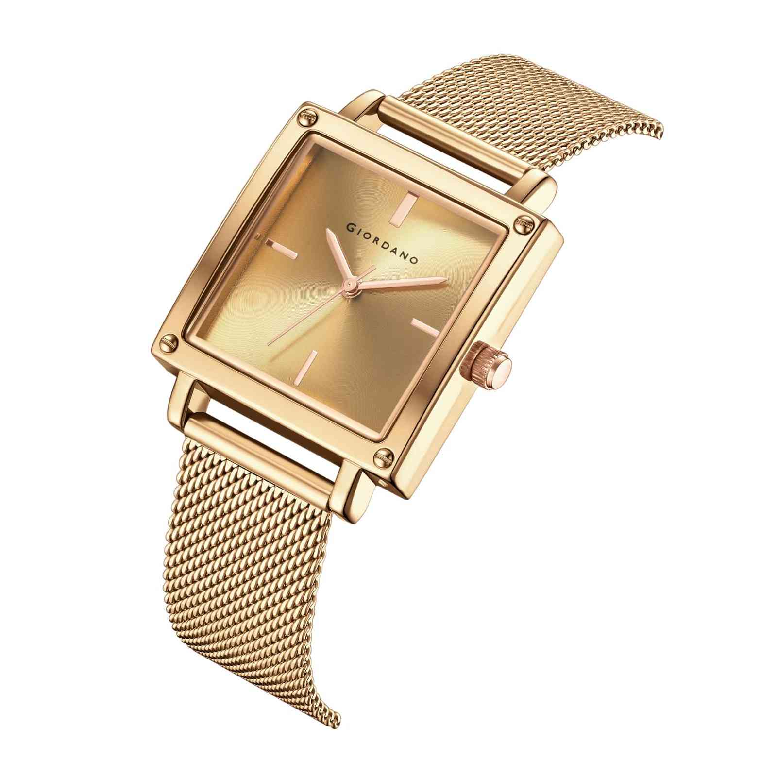 GIORDANO Classic Analog Watch for Women | Sunray Square Dial, Minimal Index Markers & Stainless Steel Mesh Strap - GZ-60124-22 - Image 6