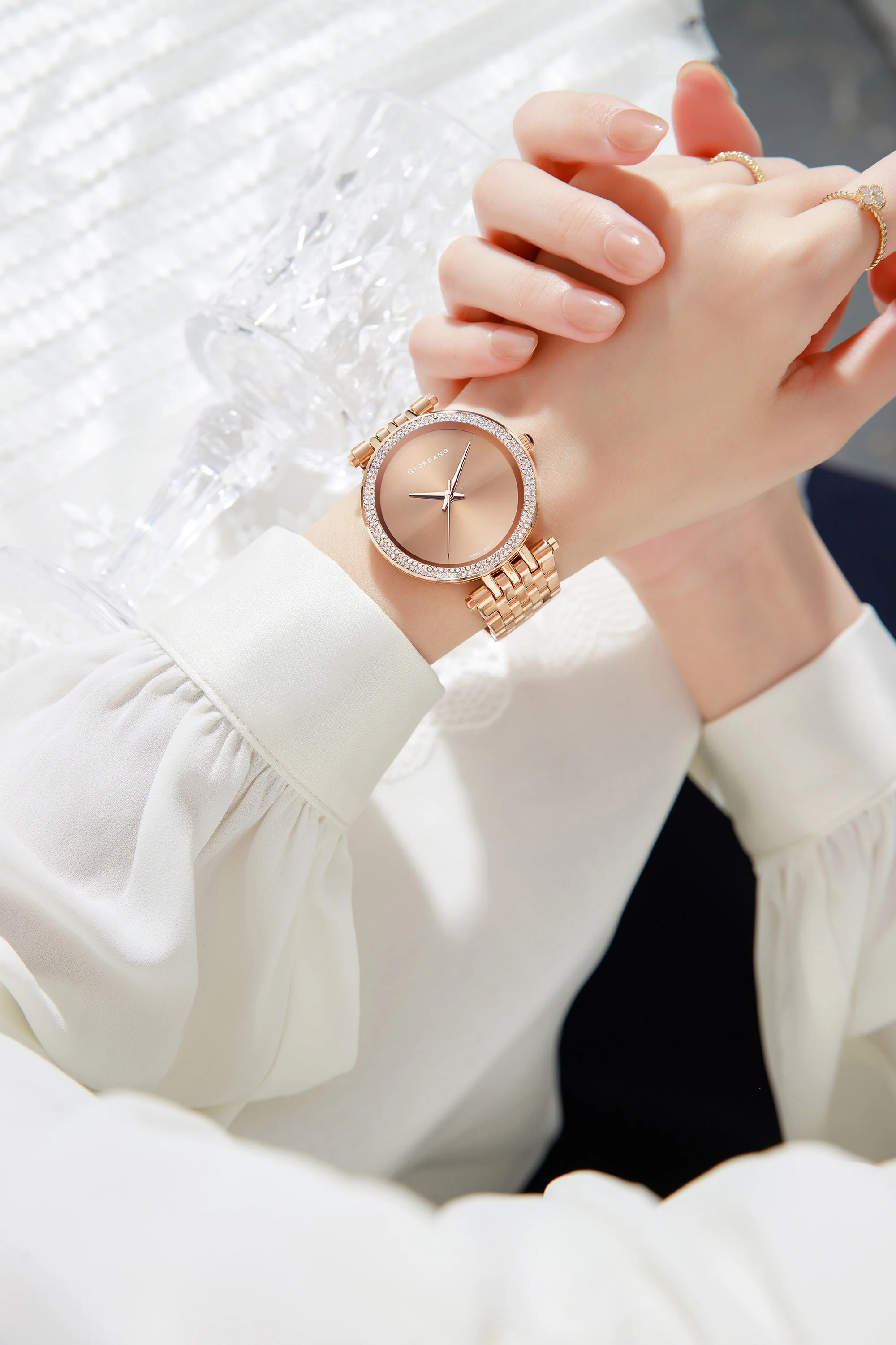 Giordano Classic Analog Watch for Women with Crystal-Studded Bezel and Stainless Steel Strap GZ-60015-11 - Image 2