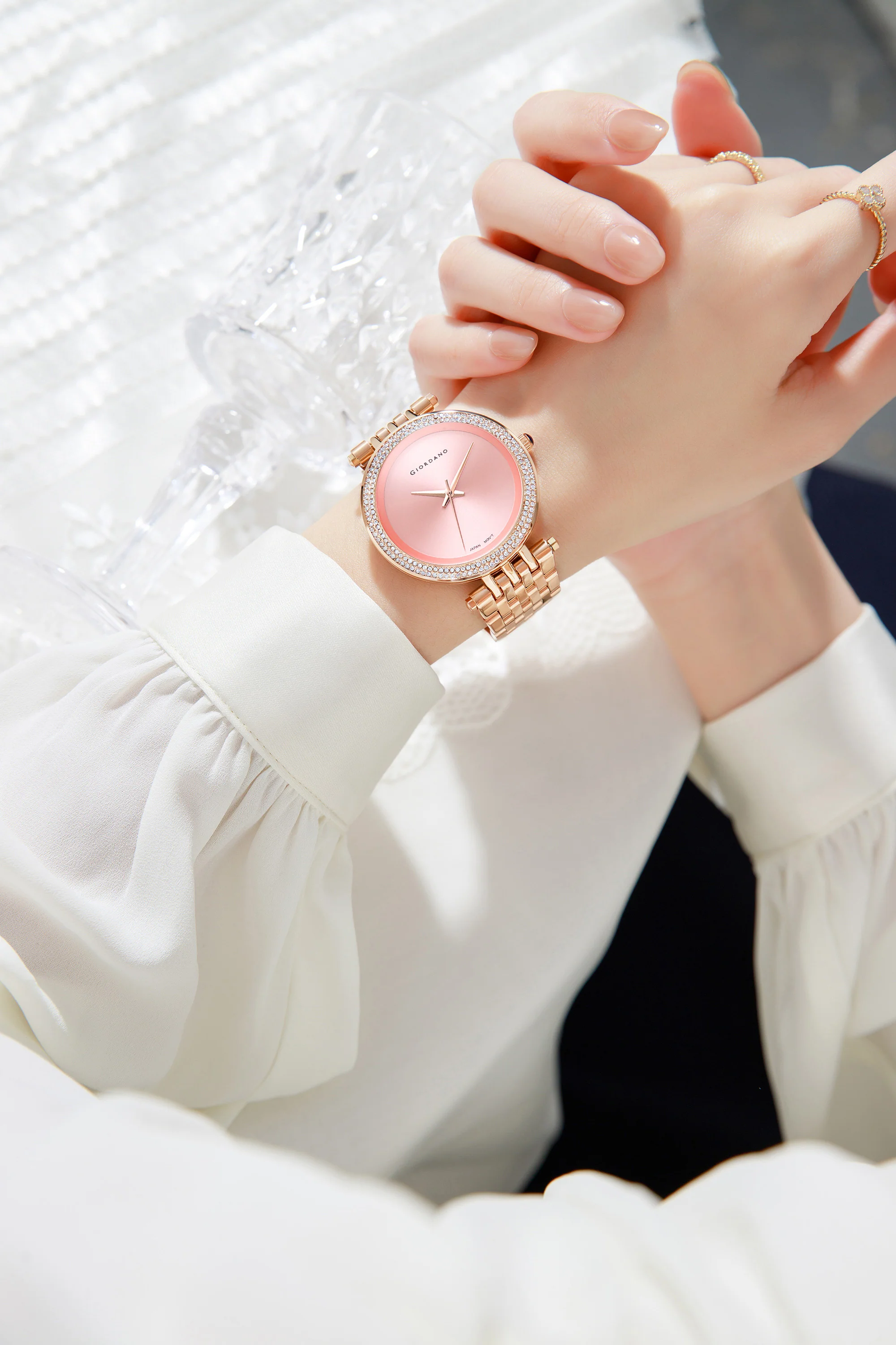 Giordano Classic Analog Watch for Women with Crystal-Studded Bezel and Stainless Steel Strap GZ-60015-22 - Image 2