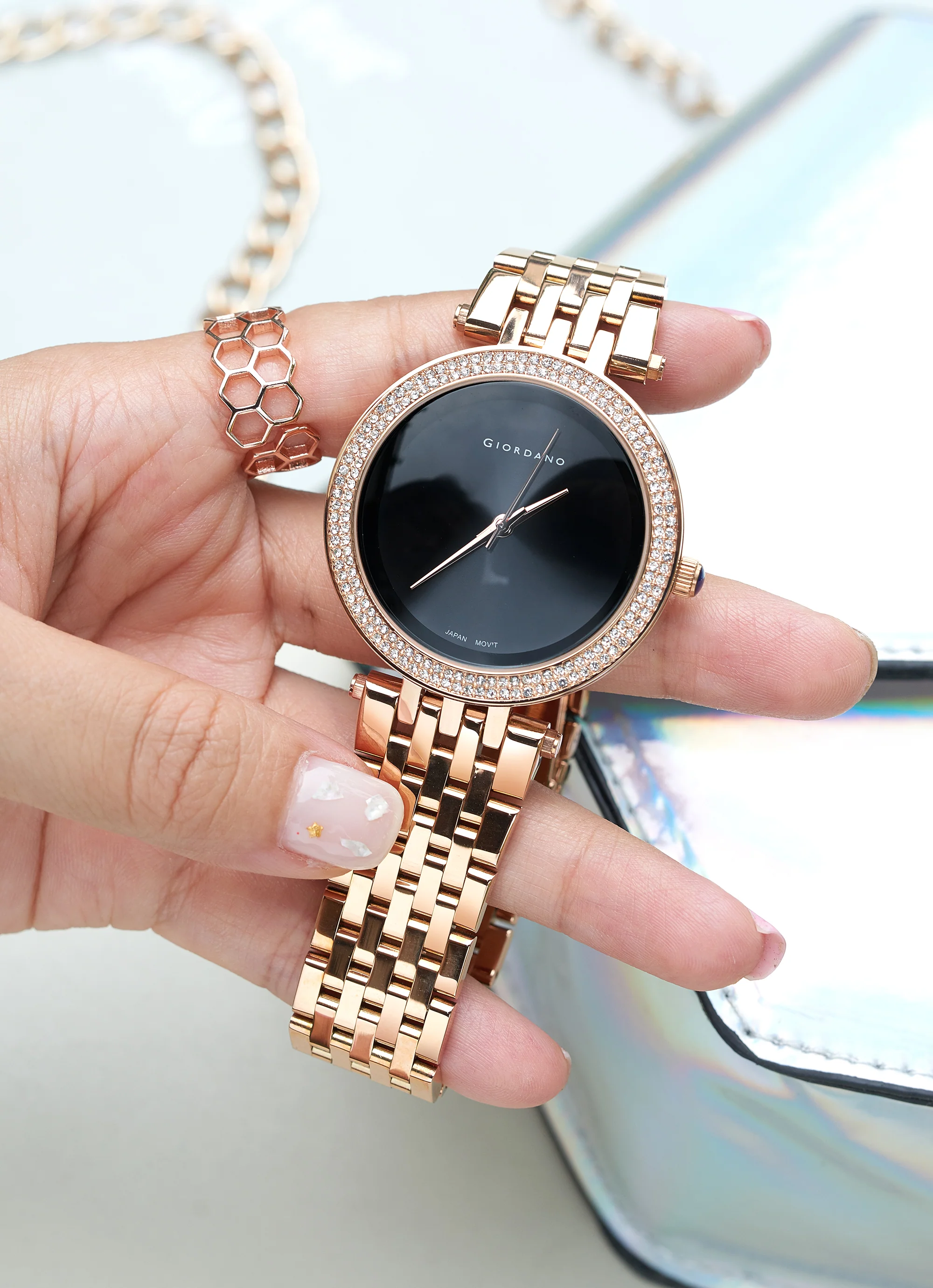 Giordano Classic Analog Watch for Women with Crystal-Studded Bezel and Stainless Steel Strap GZ-60015-33 - Image 2