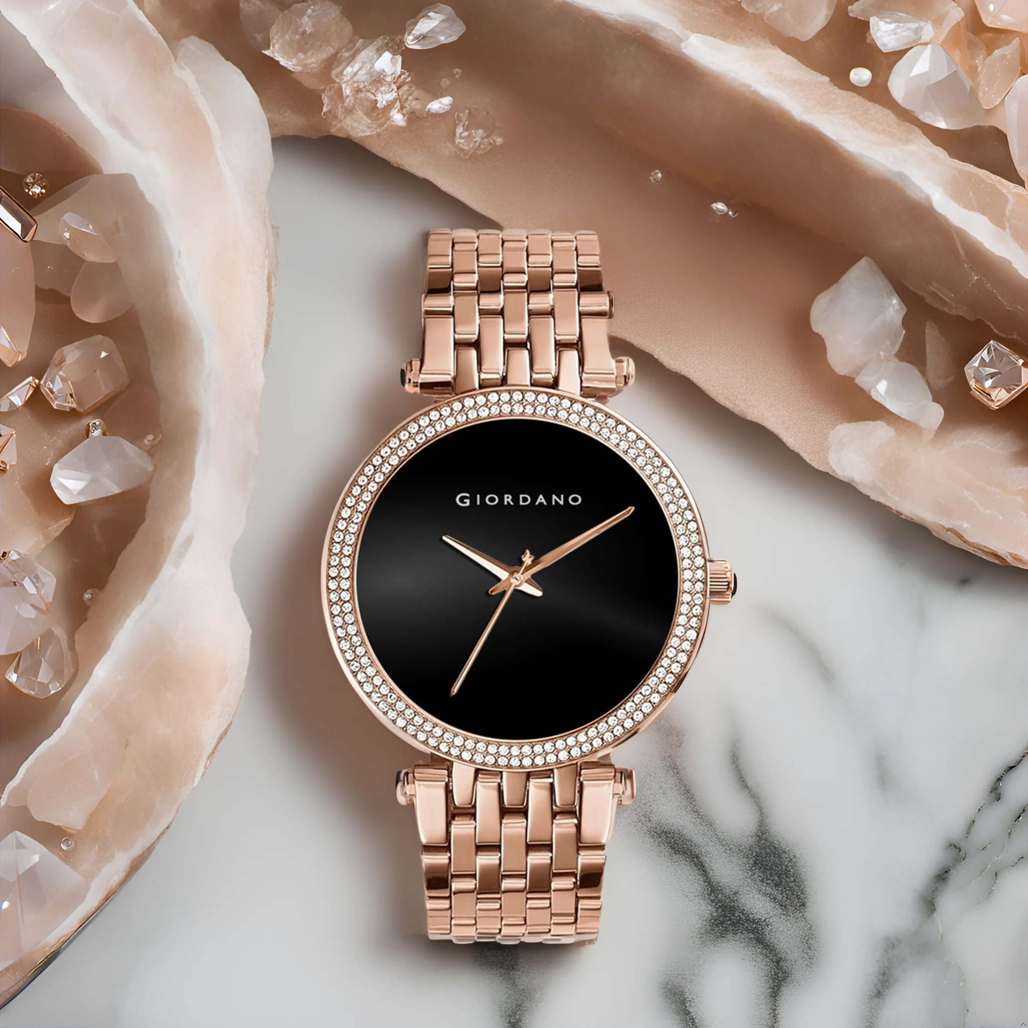 Giordano Classic Analog Watch for Women with Crystal-Studded Bezel and Stainless Steel Strap GZ-60015-33 - Image 3