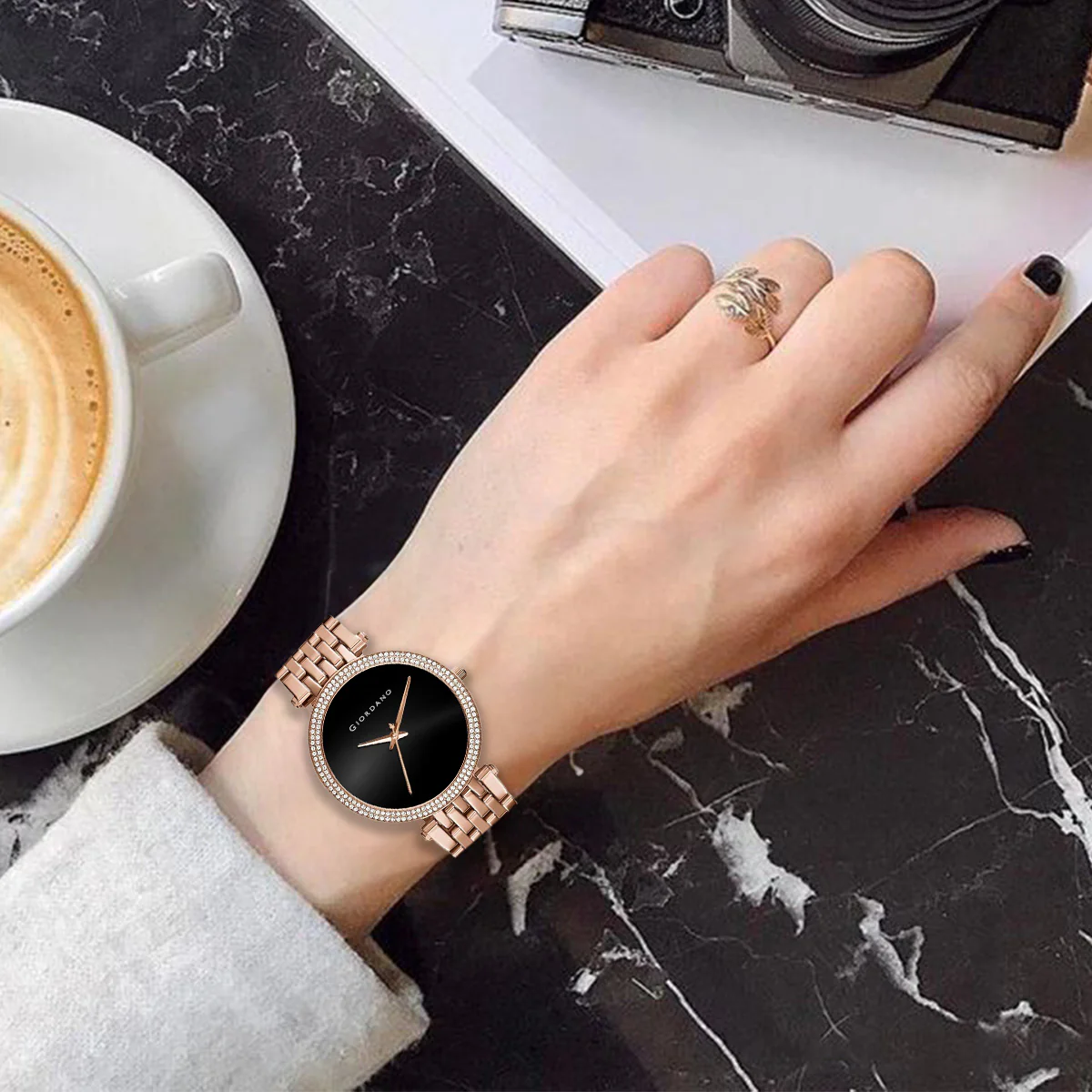 Giordano Classic Analog Watch for Women with Crystal-Studded Bezel and Stainless Steel Strap GZ-60015-33 - Image 4