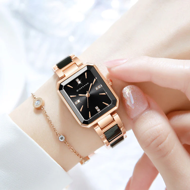 Giordano Classic  Rectangular Dial Watch for women with Crystal Markers and dual tone stainless steel Strap GZ-60101-11 - Image 4