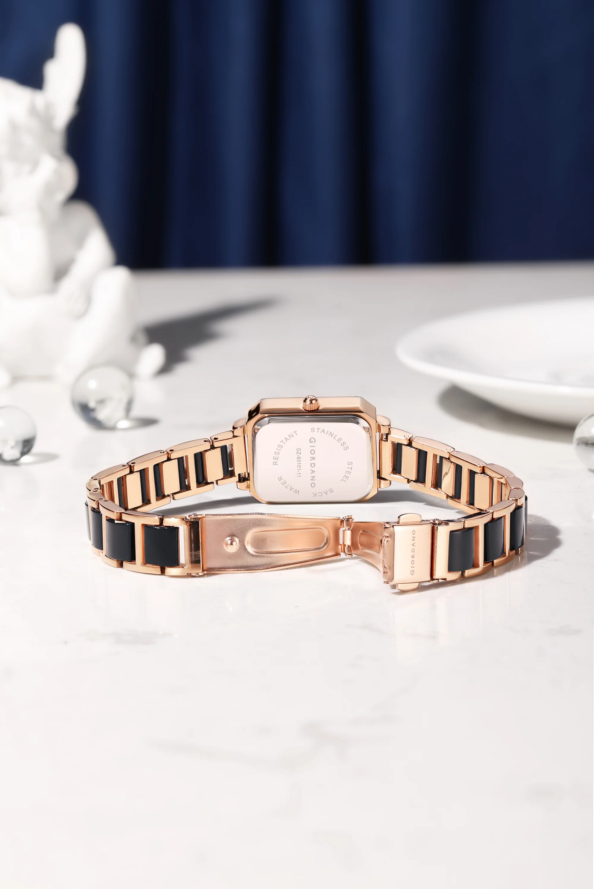 Giordano Classic  Rectangular Dial Watch for women with Crystal Markers and dual tone stainless steel Strap GZ-60101-11 - Image 5