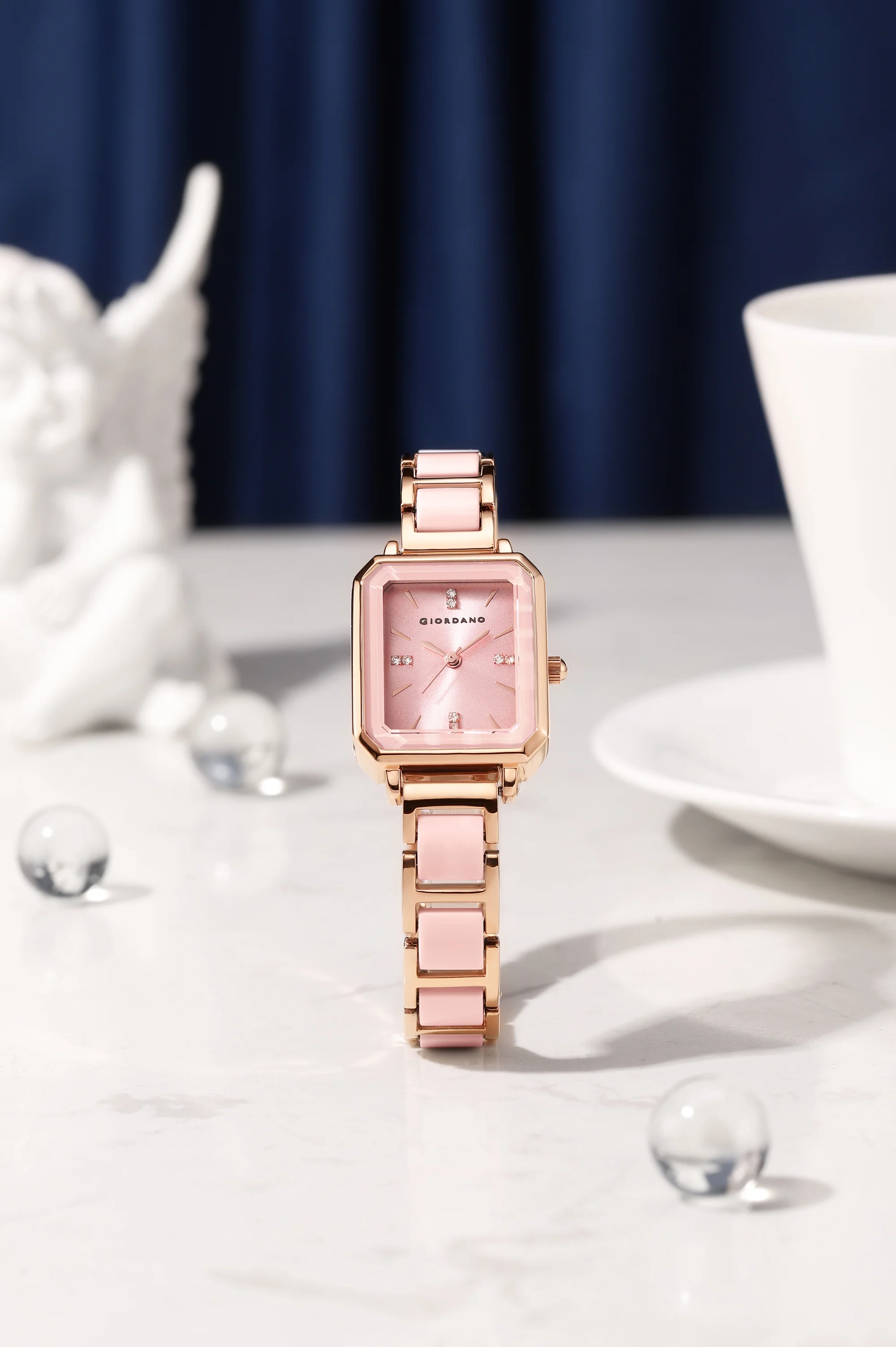 Giordano Classic  Rectangular Dial Watch for women with Crystal Markers and dual tone stainless steel Strap GZ-60101-22 - Image 3
