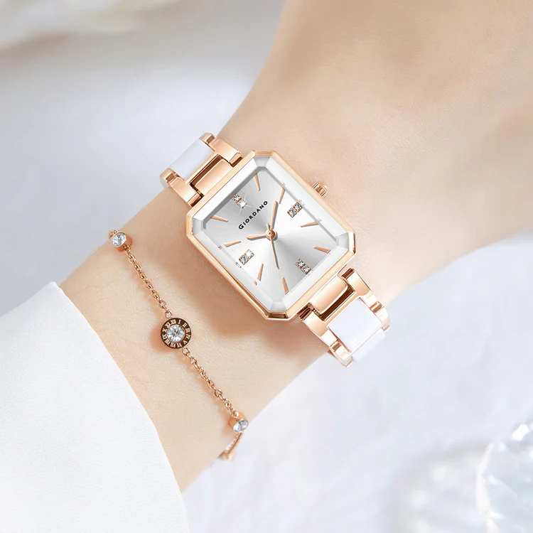 Giordano Classic  Rectangular Dial Watch for women with Crystal Markers and dual tone stainless steel Strap GZ-60101-33 - Image 4