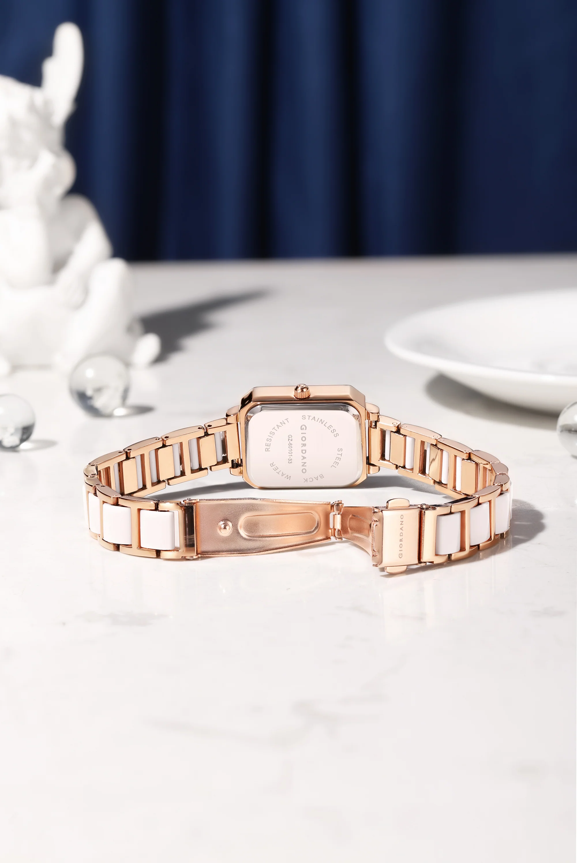 Giordano Classic  Rectangular Dial Watch for women with Crystal Markers and dual tone stainless steel Strap GZ-60101-33 - Image 6