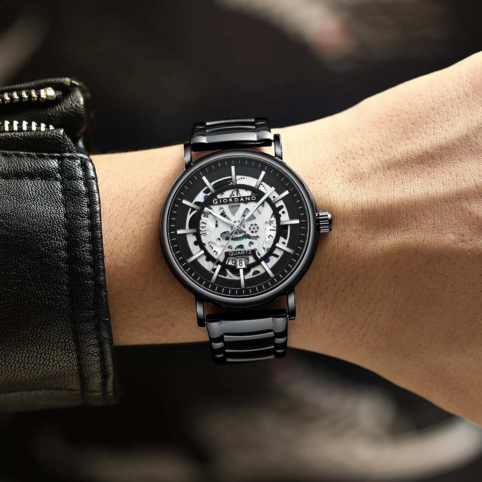 GIORDANO Classic Skeleton Design Watch for Men with Super Luminous Hands, Stainless Steel Strap, and Date Display - GZ-50182-11 - Image 2