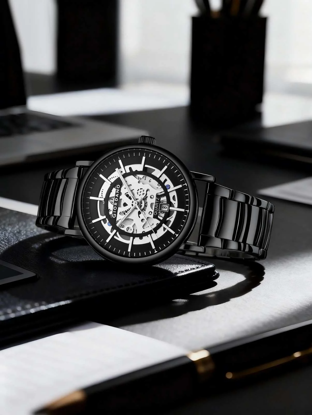 GIORDANO Classic Skeleton Design Watch for Men with Super Luminous Hands, Stainless Steel Strap, and Date Display - GZ-50182-11 - Image 3