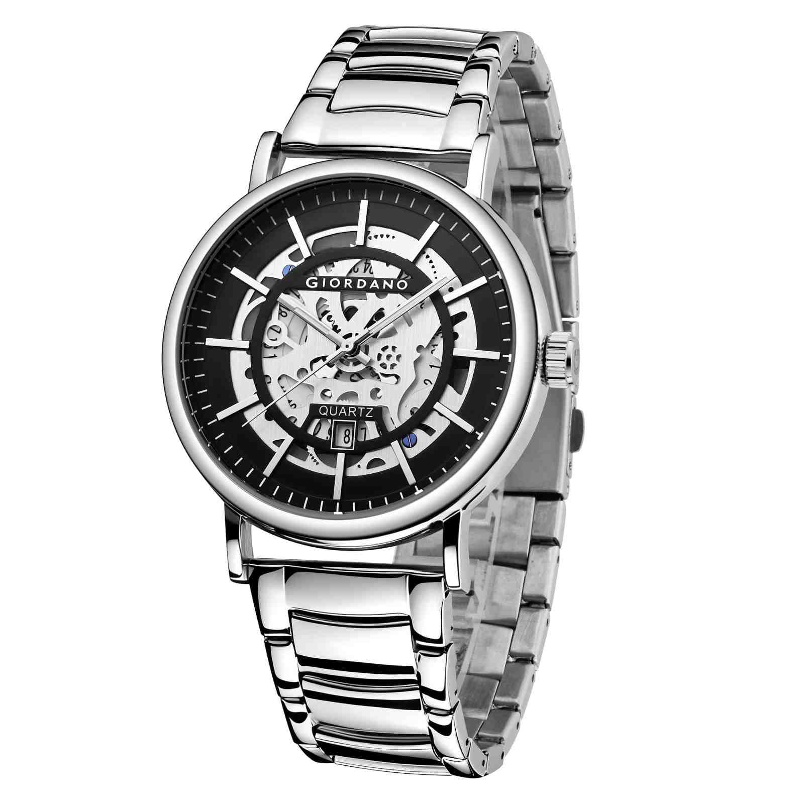 GIORDANO Classic Skeleton Design Watch for Men with Super Luminous Hands, Stainless Steel Strap, and Date Display - GZ-50182-22 - Image 6