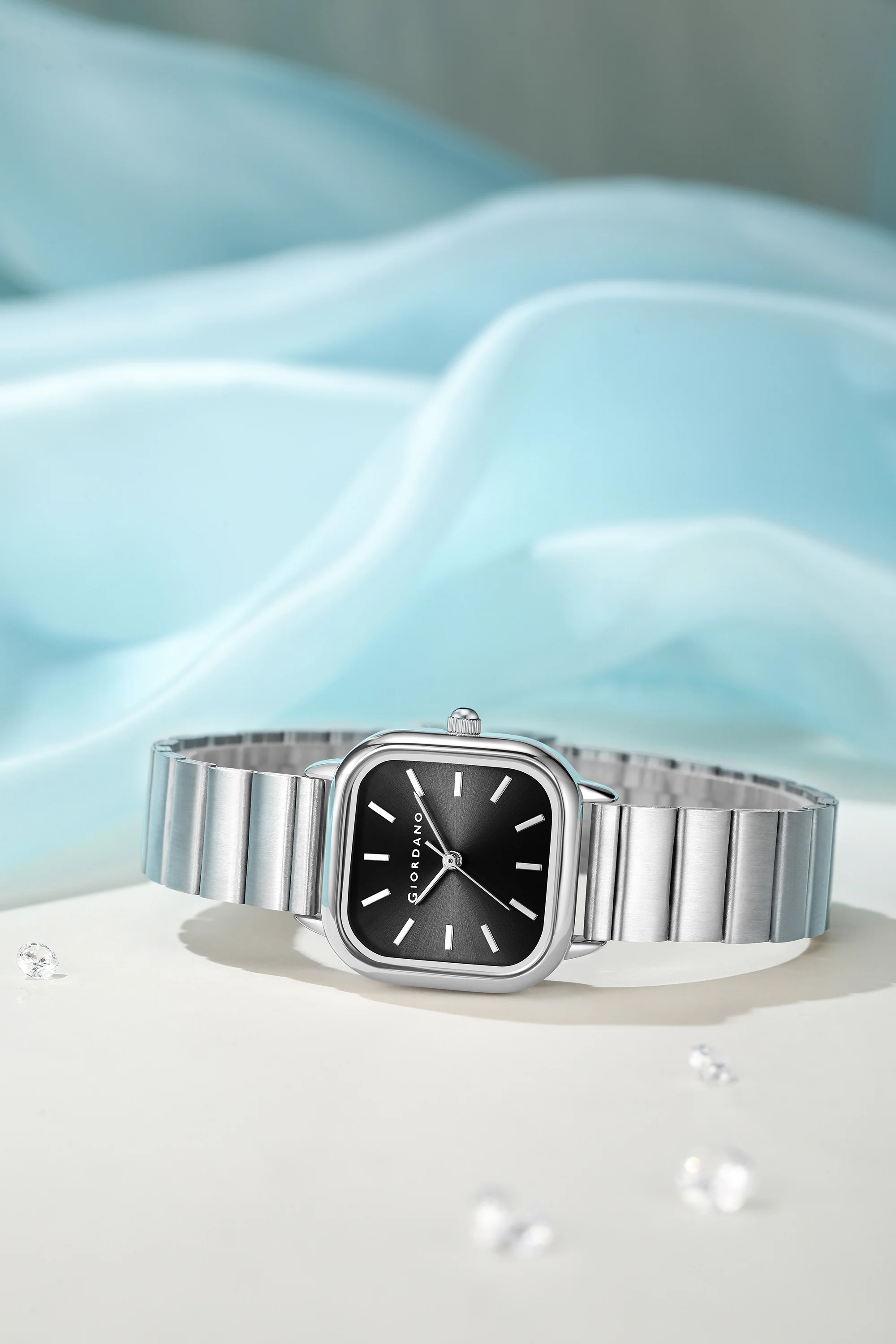 Giordano Classic Square Watch for Women – Polished Stainless Steel Strap, Minimalist Compact Design | GZ-60098-11 - Image 3