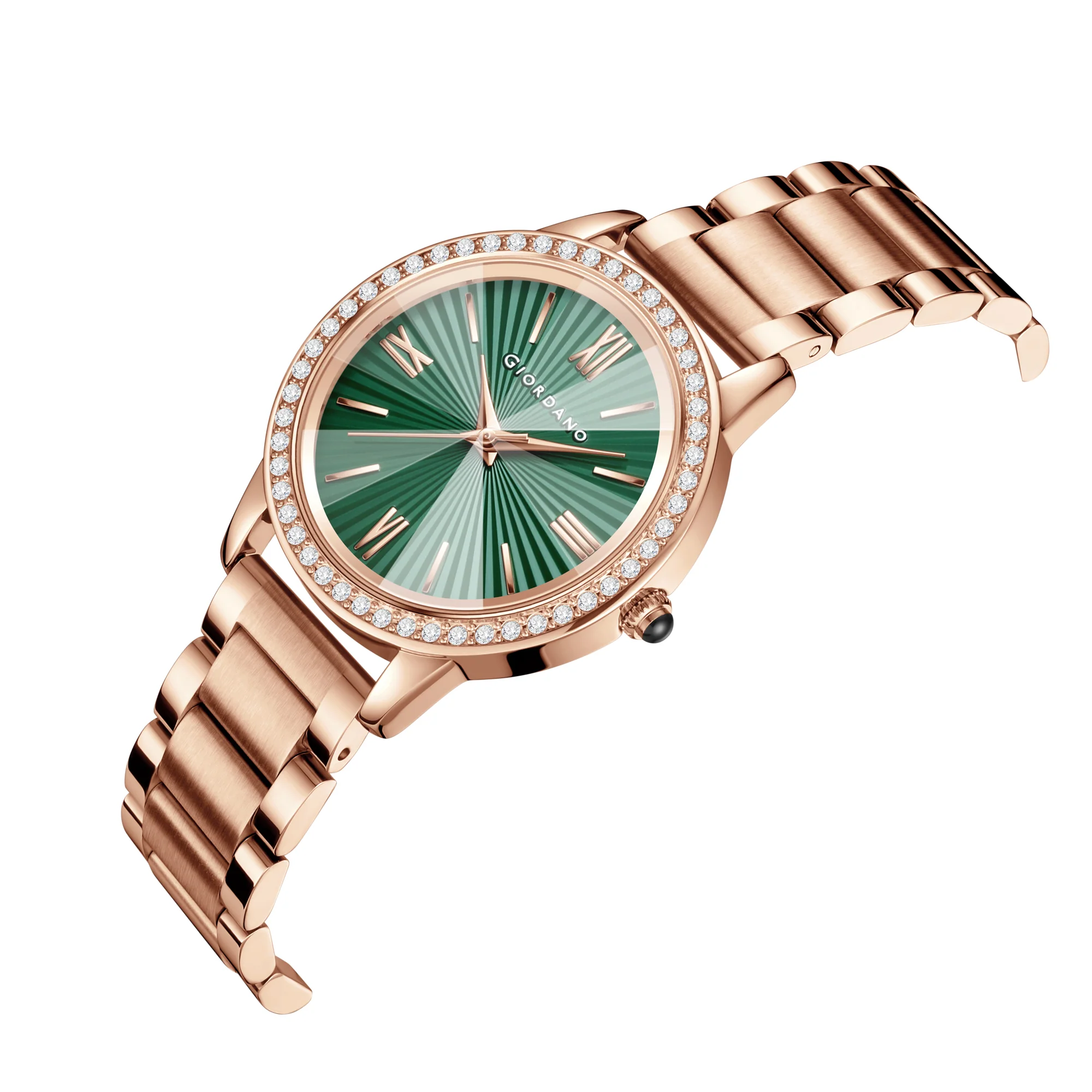 Giordano classic Watch for Women with Round Diamond Cut Glass Dial, Elegant Stainless Steel Strap with Quartz Movement | GZ-60118-11 - Image 7
