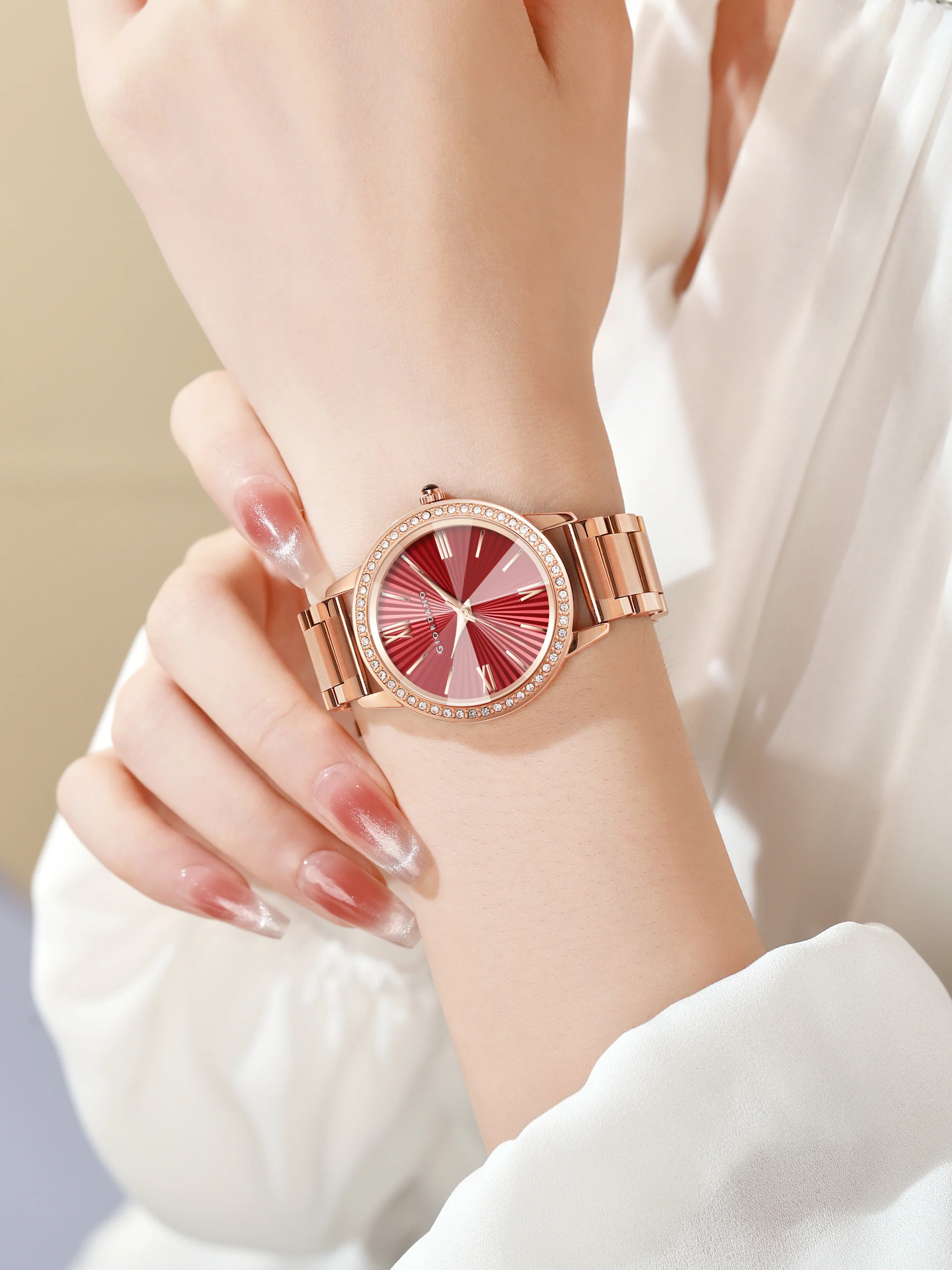 Giordano classic Watch for Women with Round Diamond Cut Glass Dial, Elegant Stainless Steel Strap with Quartz Movement | GZ-60118-22 - Image 2