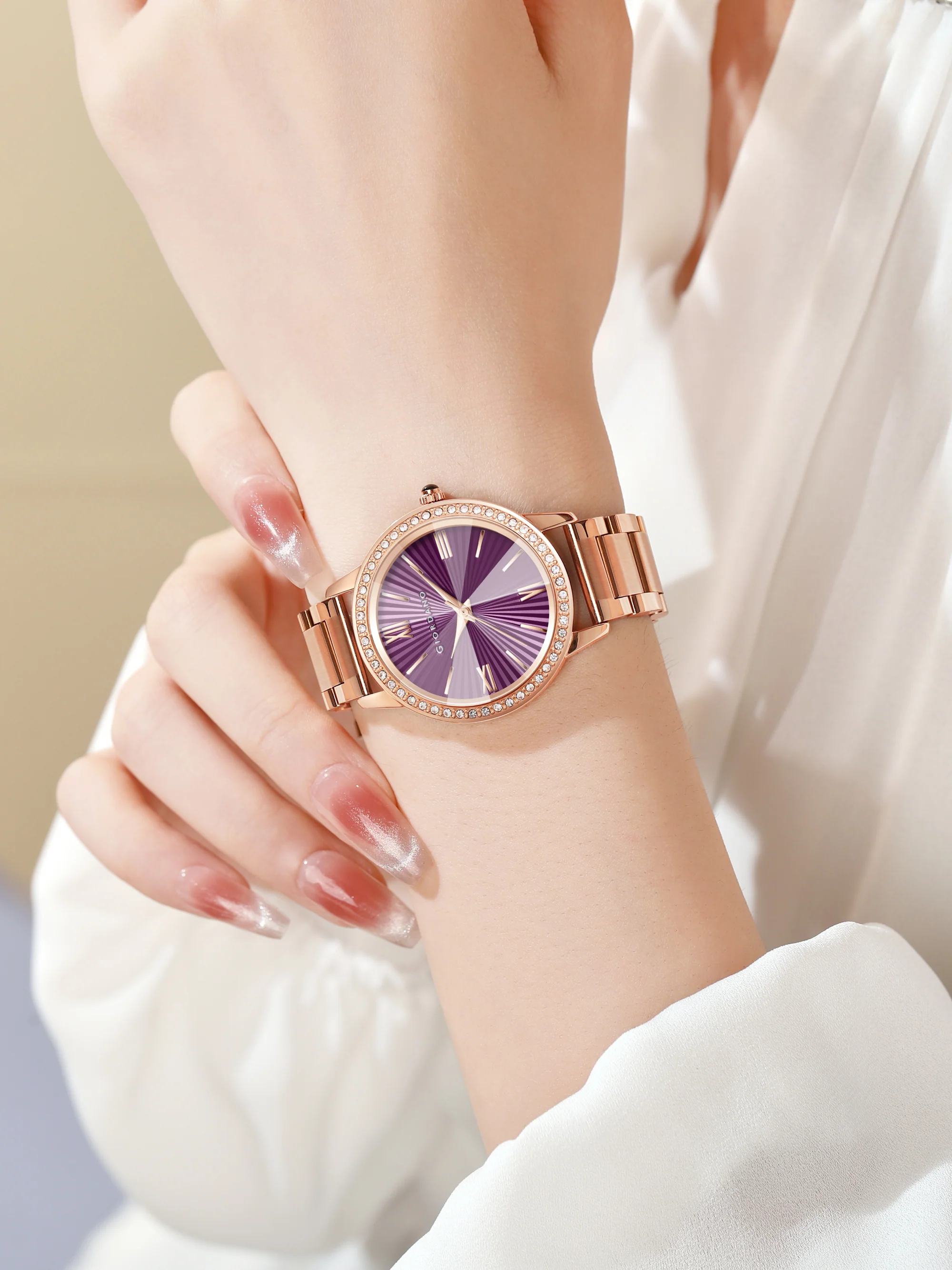 Giordano classic Watch for Women with Round Diamond Cut Glass Dial, Elegant Stainless Steel Strap with Quartz Movement | GZ-60118-33 - Image 2
