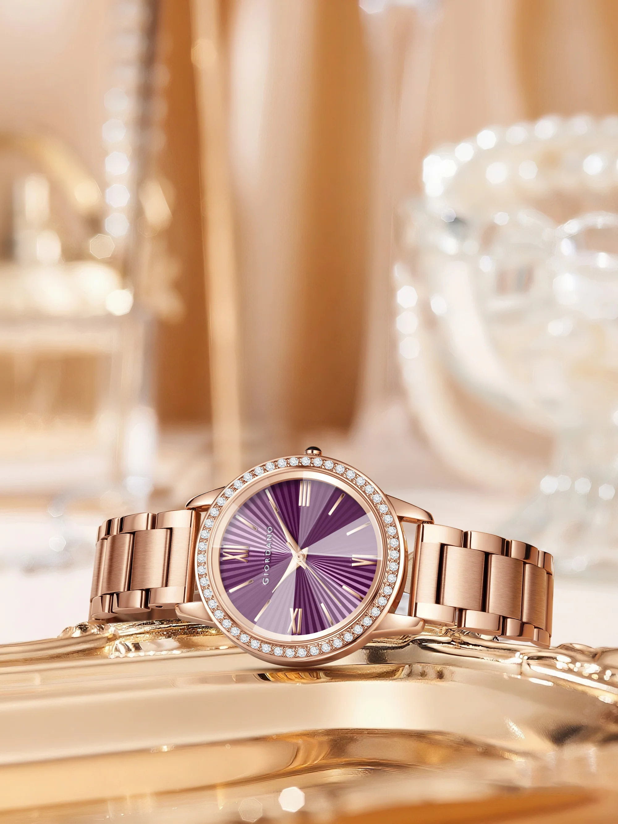 Giordano classic Watch for Women with Round Diamond Cut Glass Dial, Elegant Stainless Steel Strap with Quartz Movement | GZ-60118-33 - Image 4