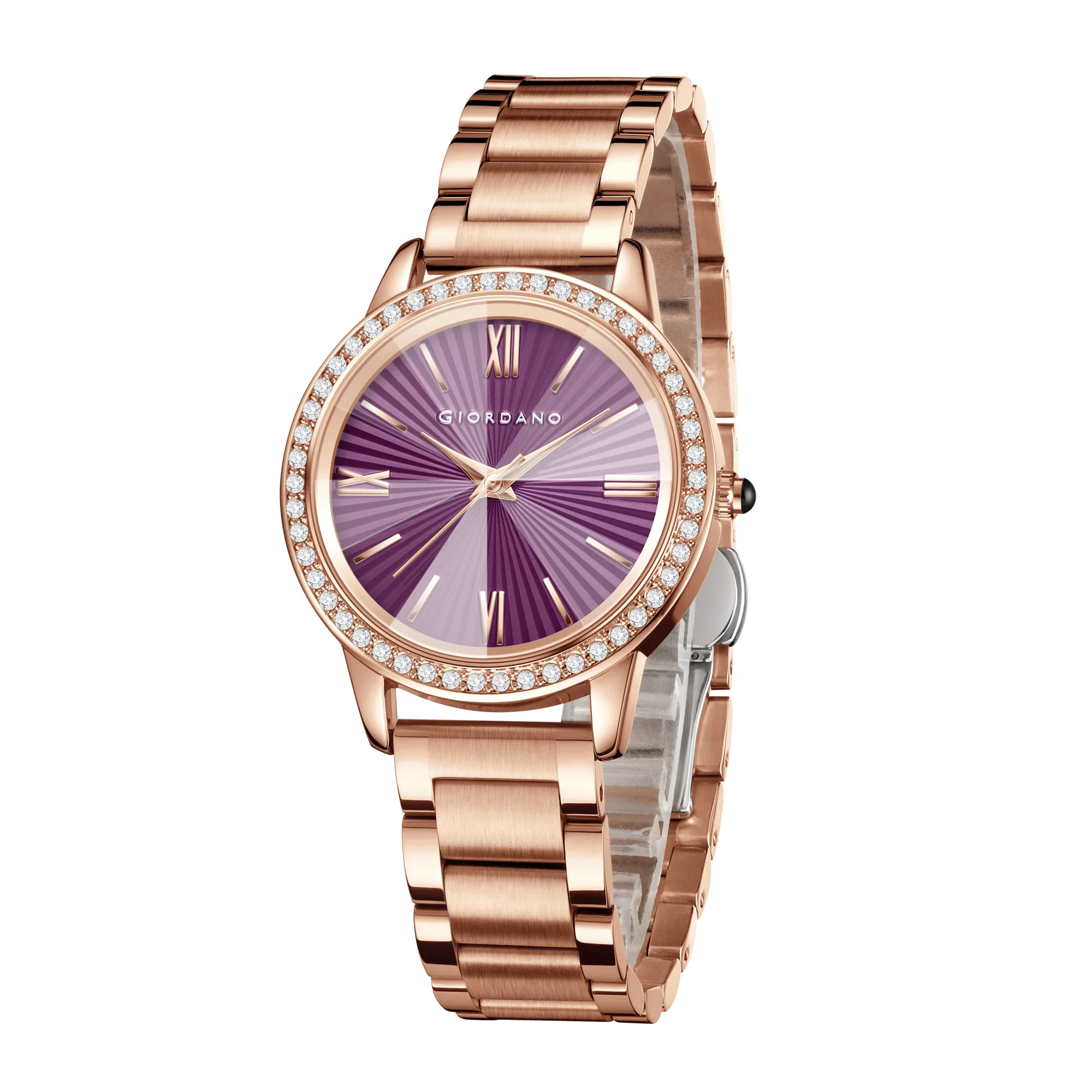 Giordano classic Watch for Women with Round Diamond Cut Glass Dial, Elegant Stainless Steel Strap with Quartz Movement | GZ-60118-33 - Image 6