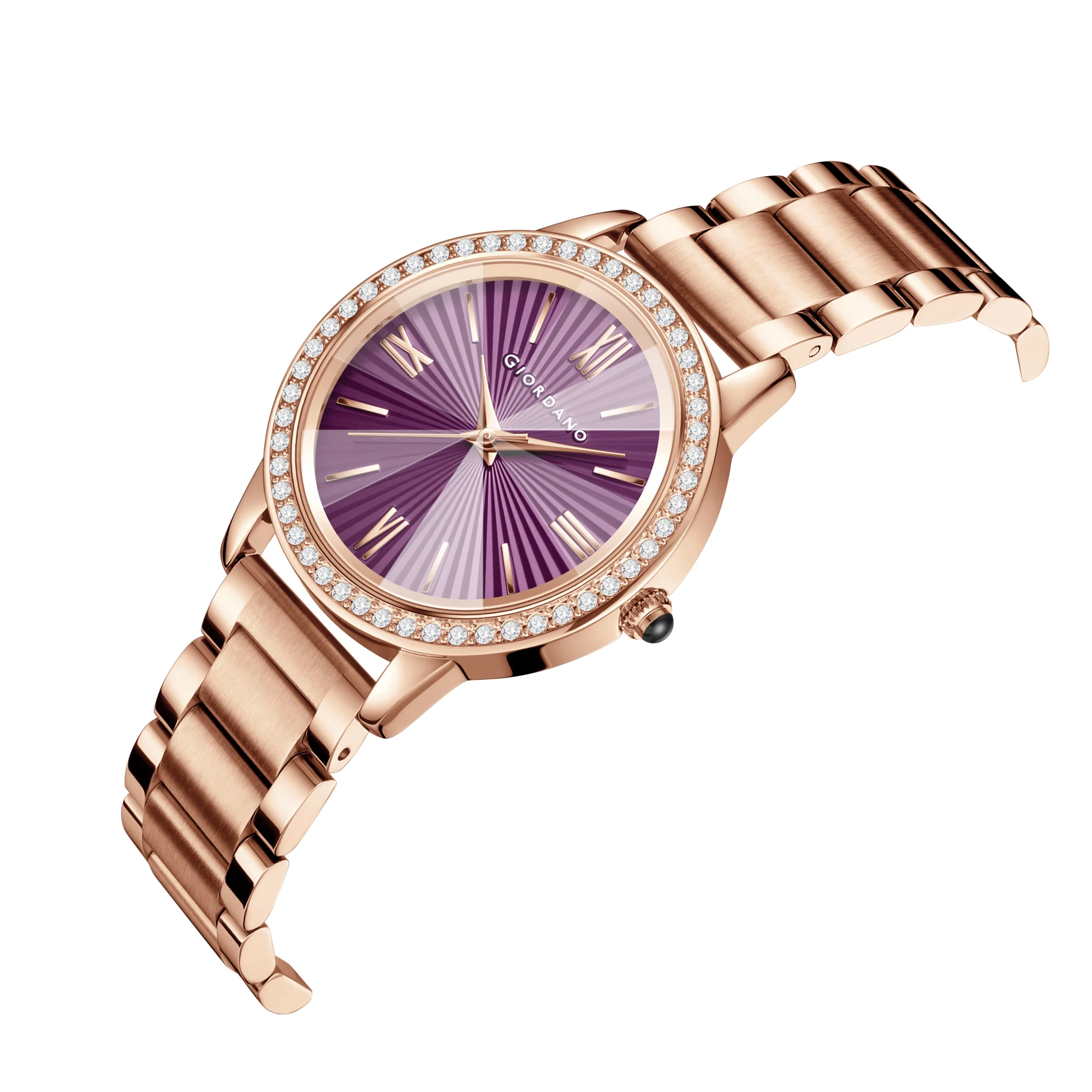 Giordano classic Watch for Women with Round Diamond Cut Glass Dial, Elegant Stainless Steel Strap with Quartz Movement | GZ-60118-33 - Image 7