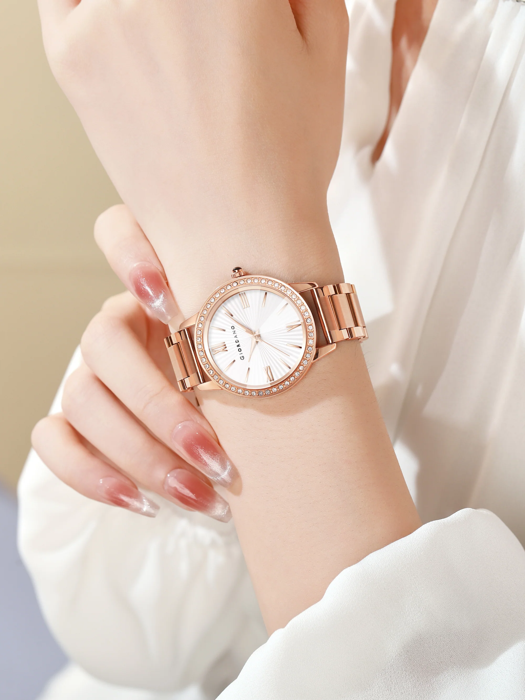 Giordano classic Watch for Women with Round Diamond Cut Glass Dial, Elegant Stainless Steel Strap with Quartz Movement | GZ-60118-44 - Image 2