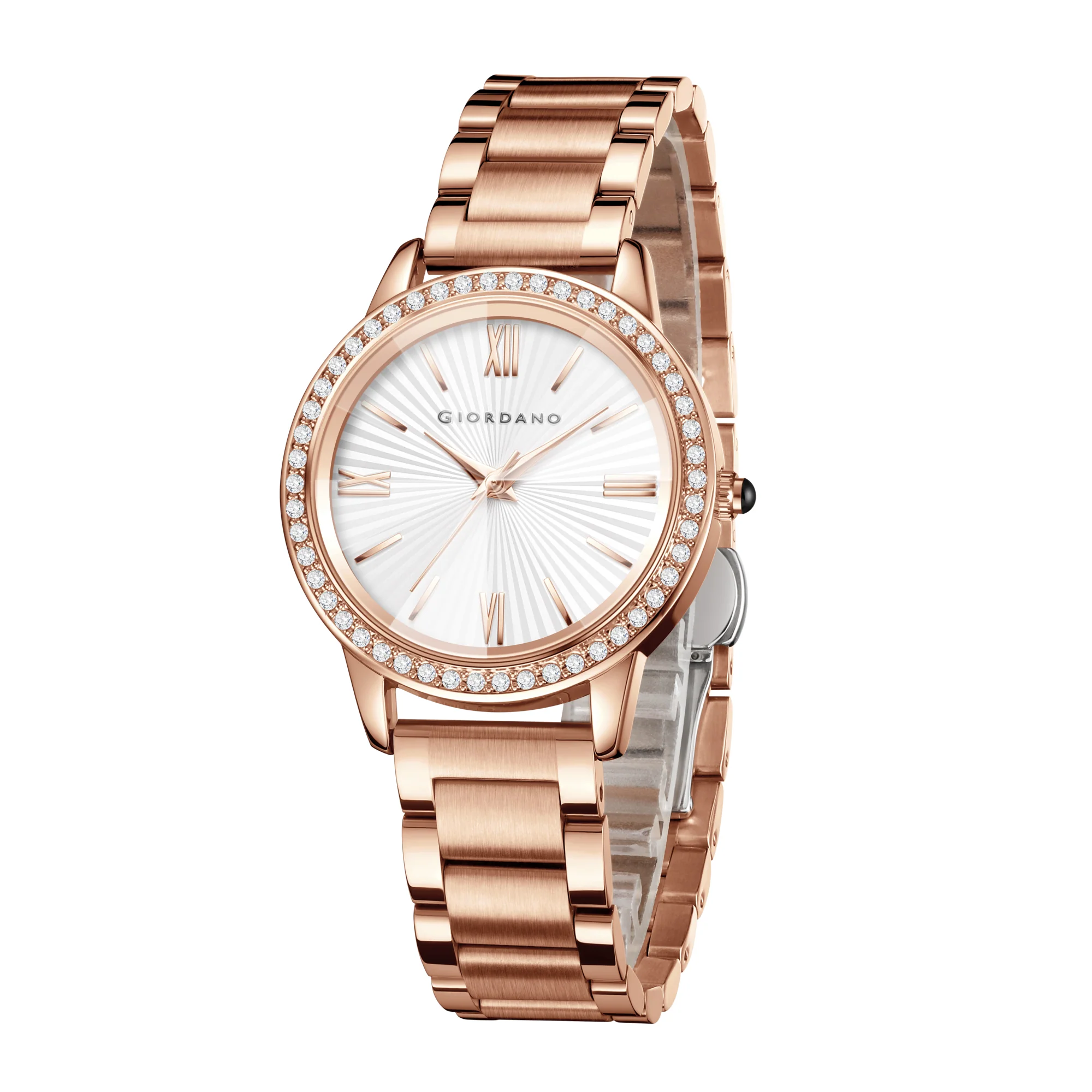 Giordano classic Watch for Women with Round Diamond Cut Glass Dial, Elegant Stainless Steel Strap with Quartz Movement | GZ-60118-44 - Image 6