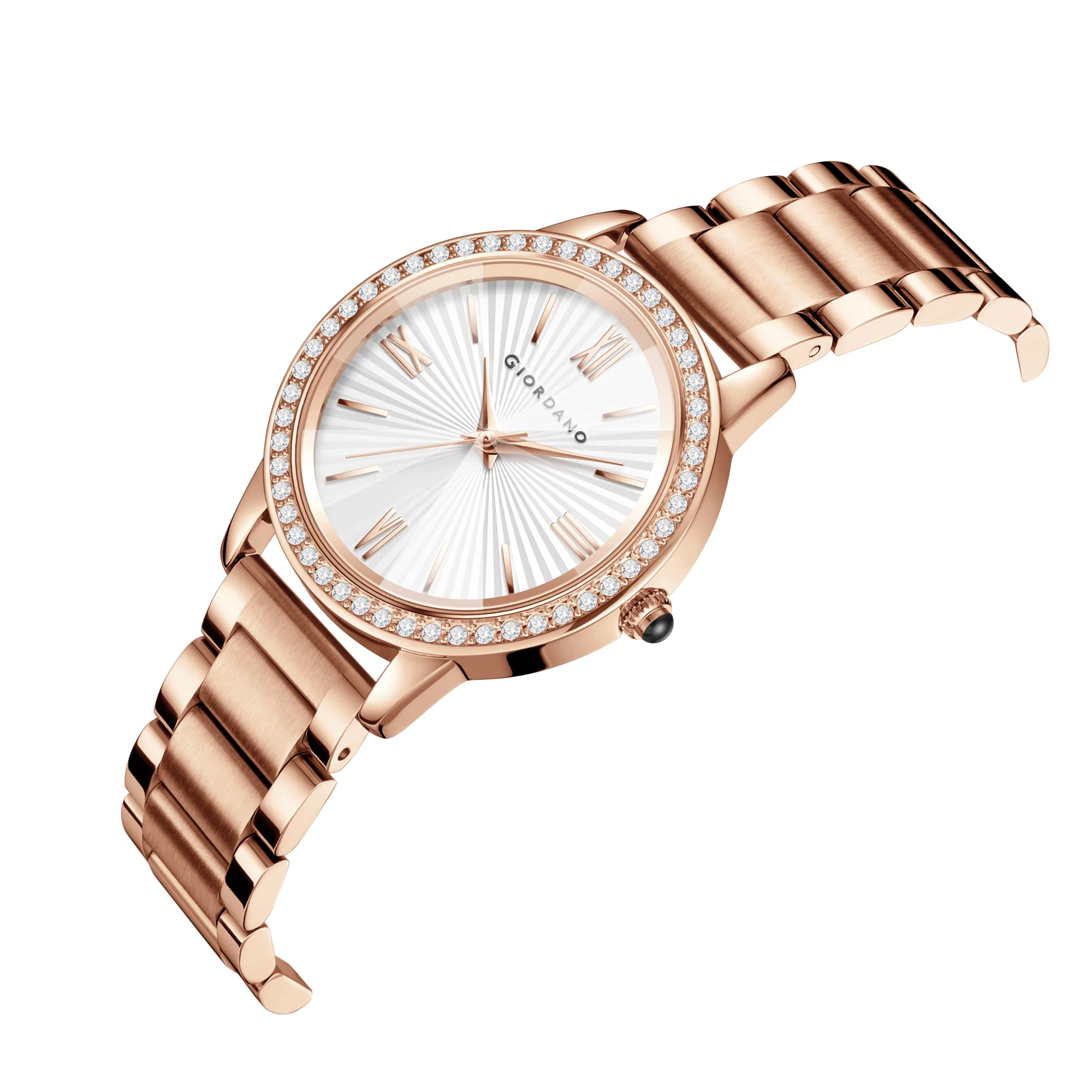 Giordano classic Watch for Women with Round Diamond Cut Glass Dial, Elegant Stainless Steel Strap with Quartz Movement | GZ-60118-44 - Image 7