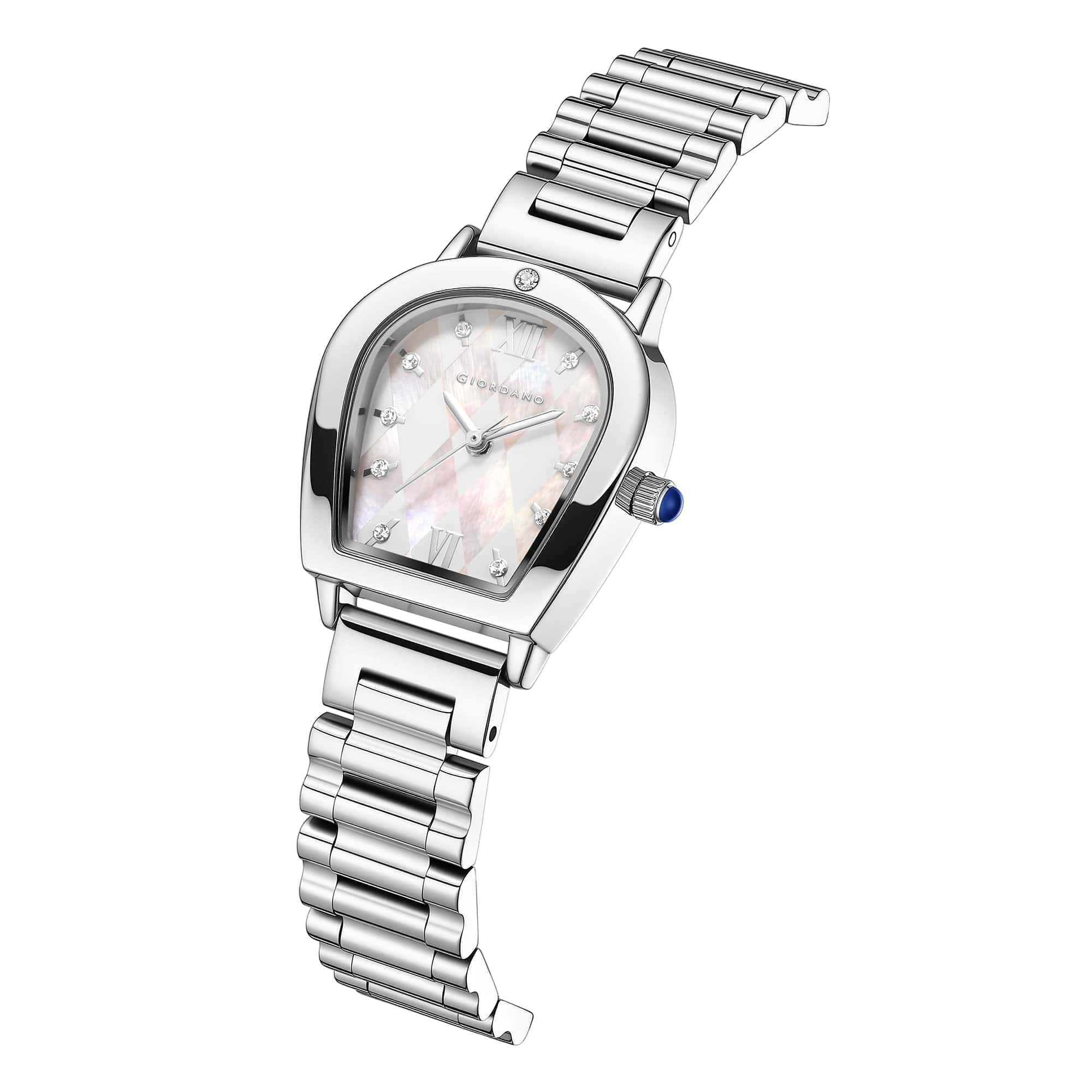 Giordano Classic Watch for Women with Textured Mother of Pearl Dial, Diamond Markers, Roman Indices & Stainless Steel Strap - GZ-60129-11 - Image 6