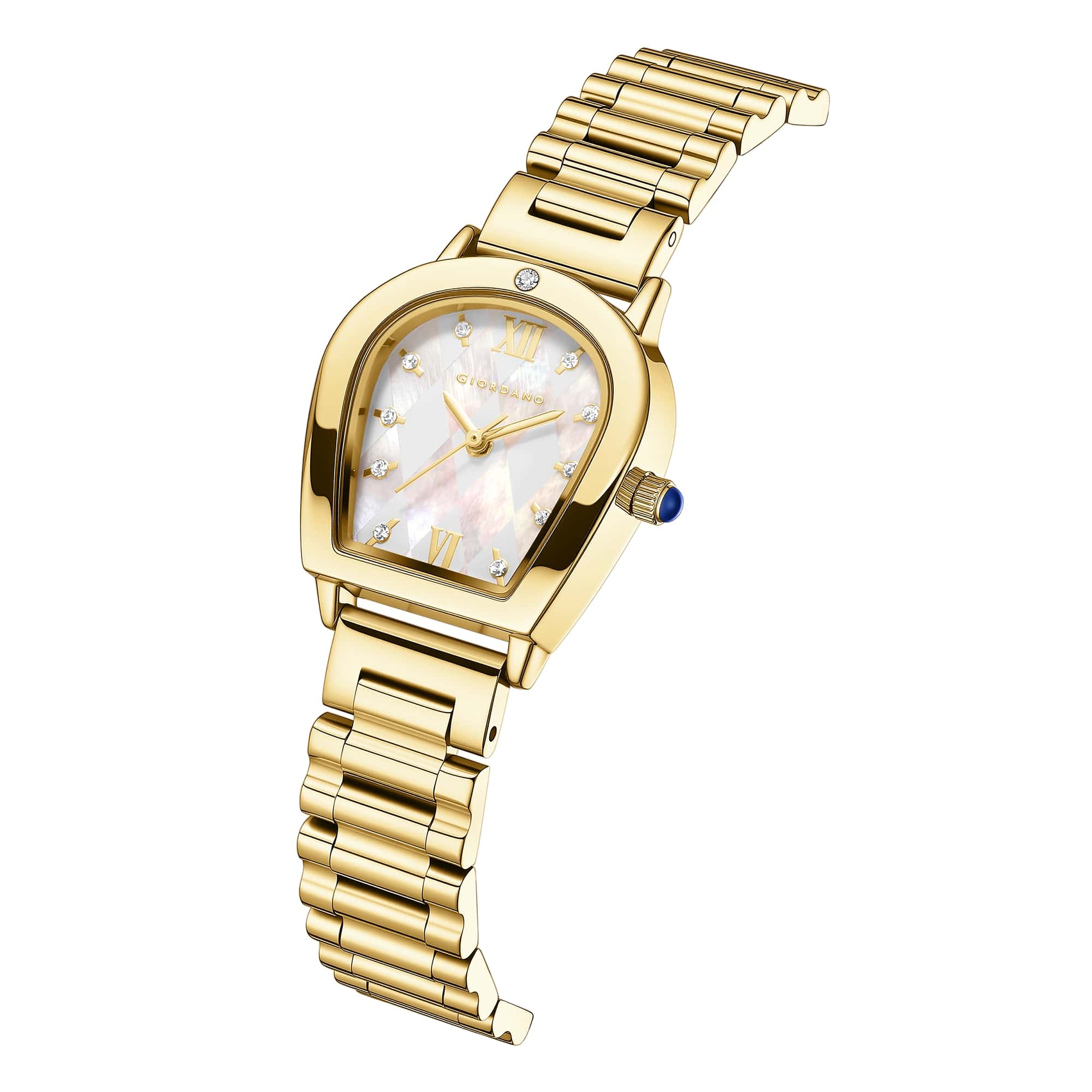 Giordano Classic Watch for Women with Textured Mother of Pearl Dial, Diamond Markers, Roman Indices & Stainless Steel Strap - GZ-60129-33 - Image 6