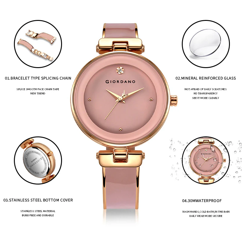 Giordano Designer Analog Watch for Women – Glossy Round Dial & Bracelet Style Stainless Steel Strap | GZ-60099-22 - Image 3