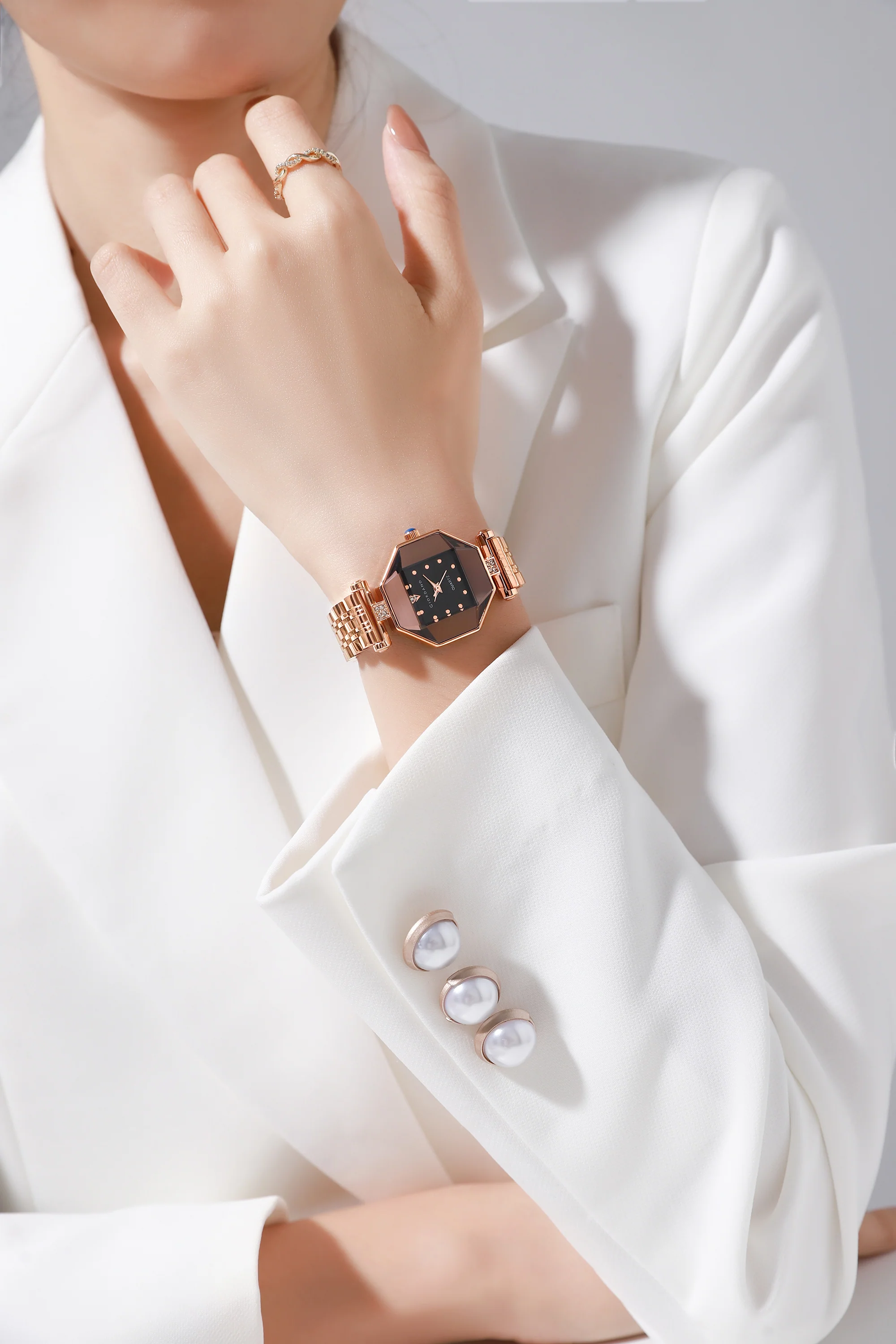 Giordano Dress Watch for Women – Rose Gold Finish, Diamond Accented Octagonal Dial & Stainless Steel Strap | GZ-60096-11 - Image 2