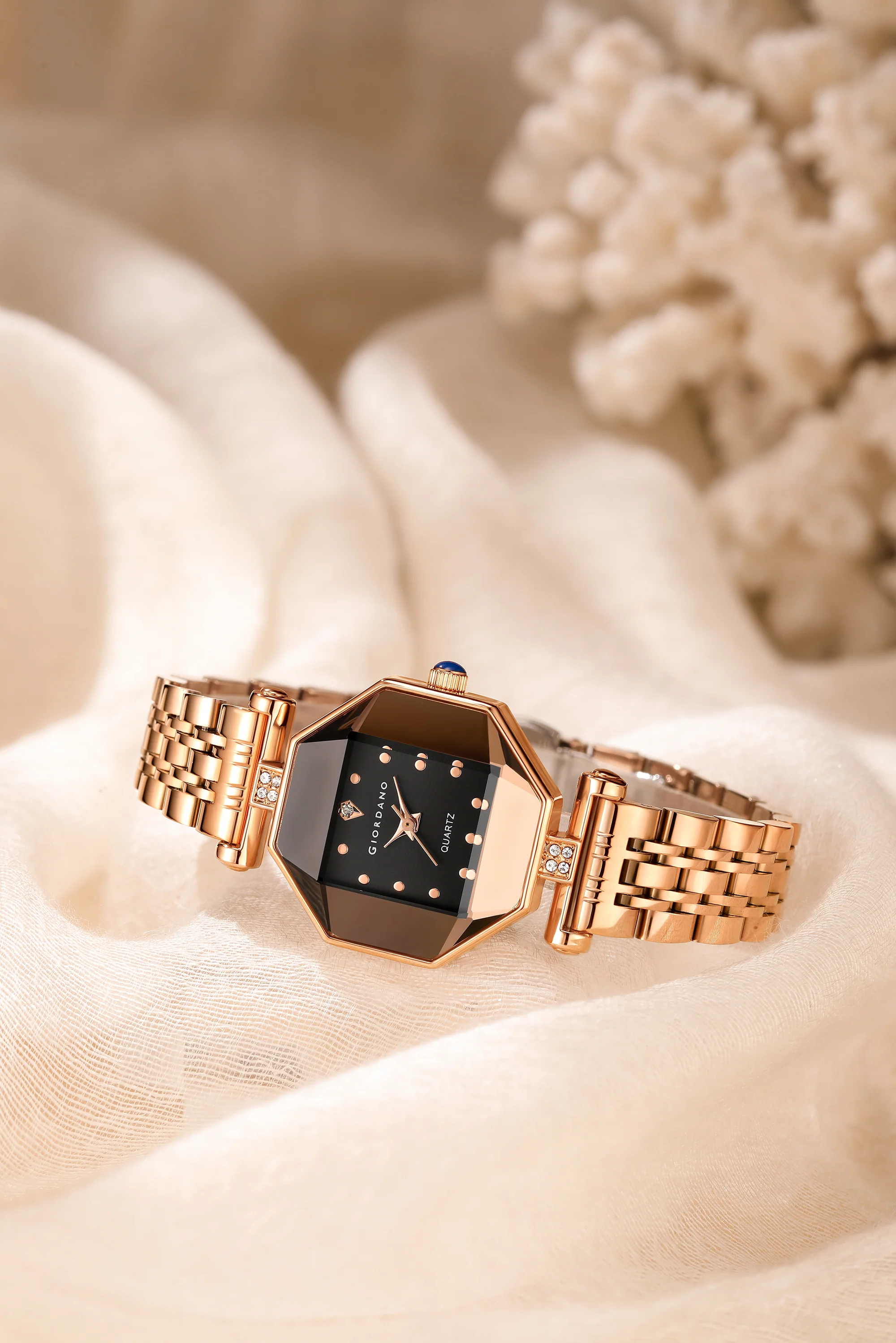 Giordano Dress Watch for Women – Rose Gold Finish, Diamond Accented Octagonal Dial & Stainless Steel Strap | GZ-60096-11 - Image 3