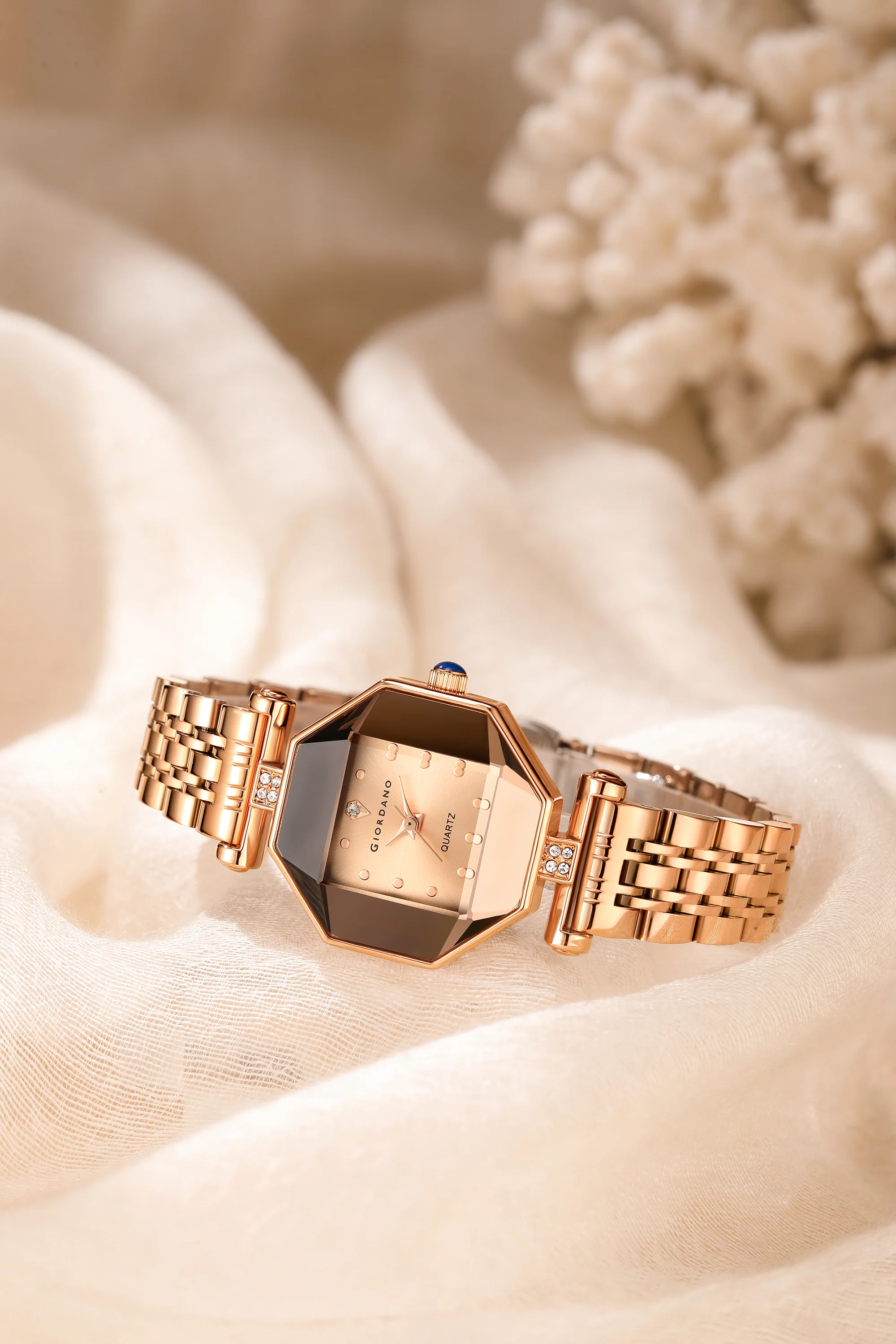 Giordano Dress Watch for Women – Rose Gold Finish, Diamond Accented Octagonal Dial & Stainless Steel Strap | GZ-60096-22 - Image 3