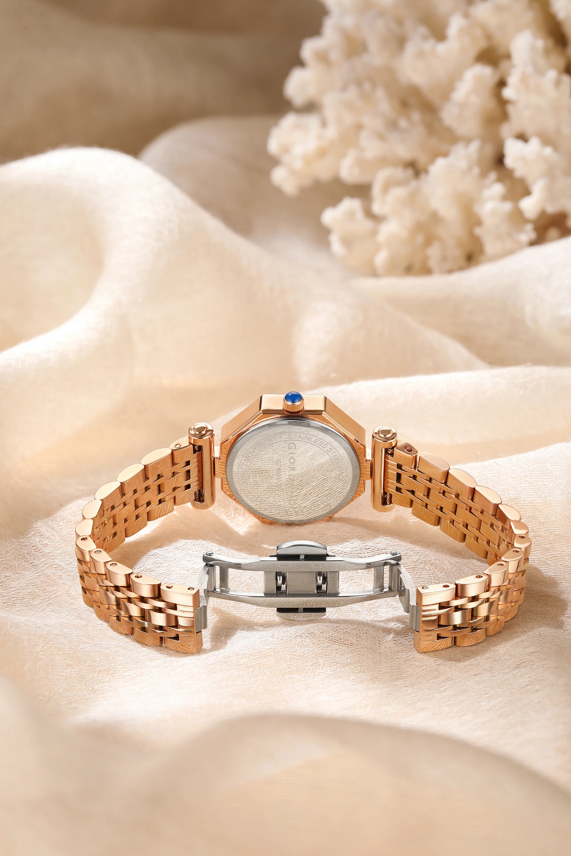 Giordano Dress Watch for Women – Rose Gold Finish, Diamond Accented Octagonal Dial & Stainless Steel Strap | GZ-60096-22 - Image 4