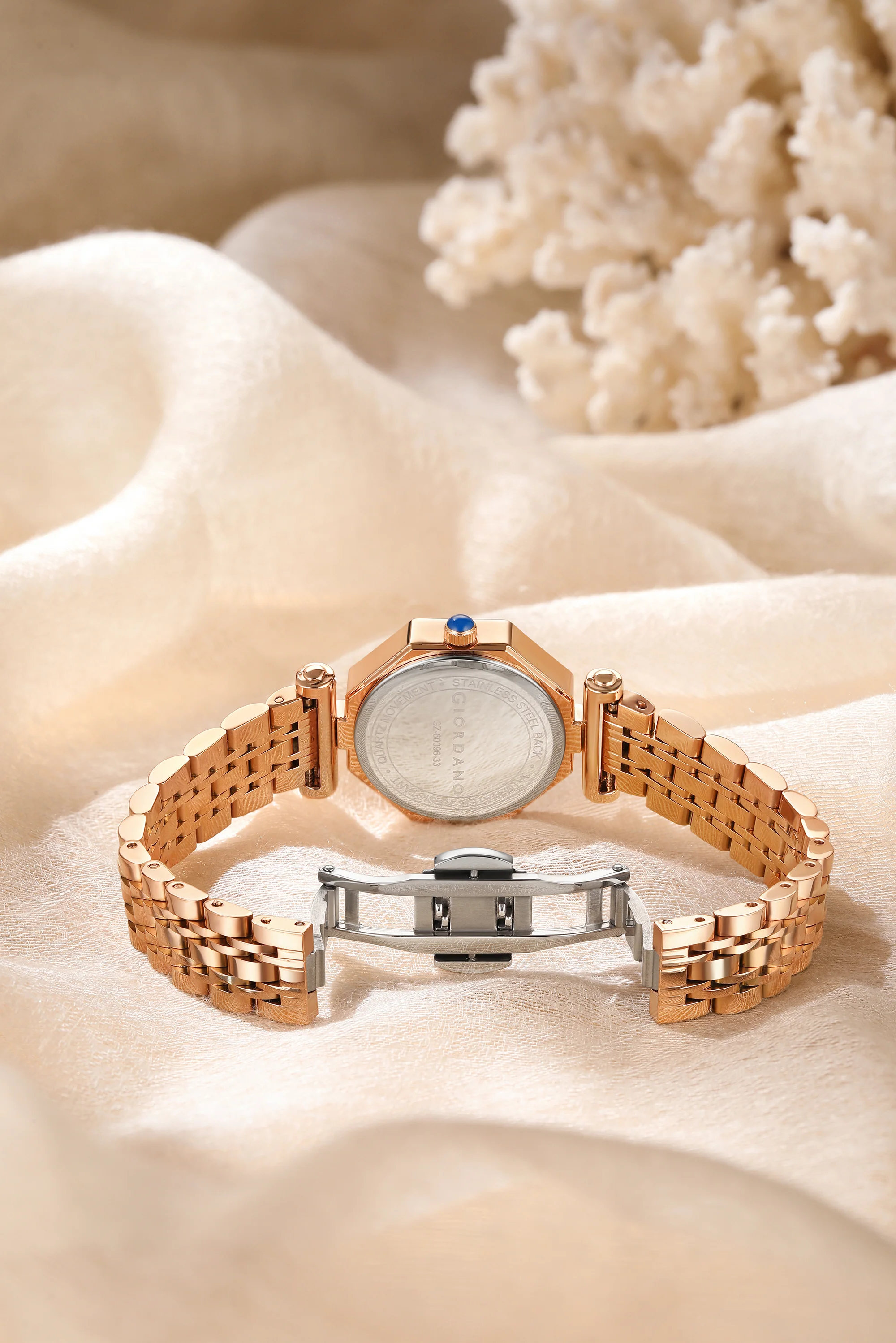 Giordano Dress Watch for Women – Rose Gold Finish, Diamond Accented Octagonal Dial & Stainless Steel Strap | GZ-60096-33 - Image 4