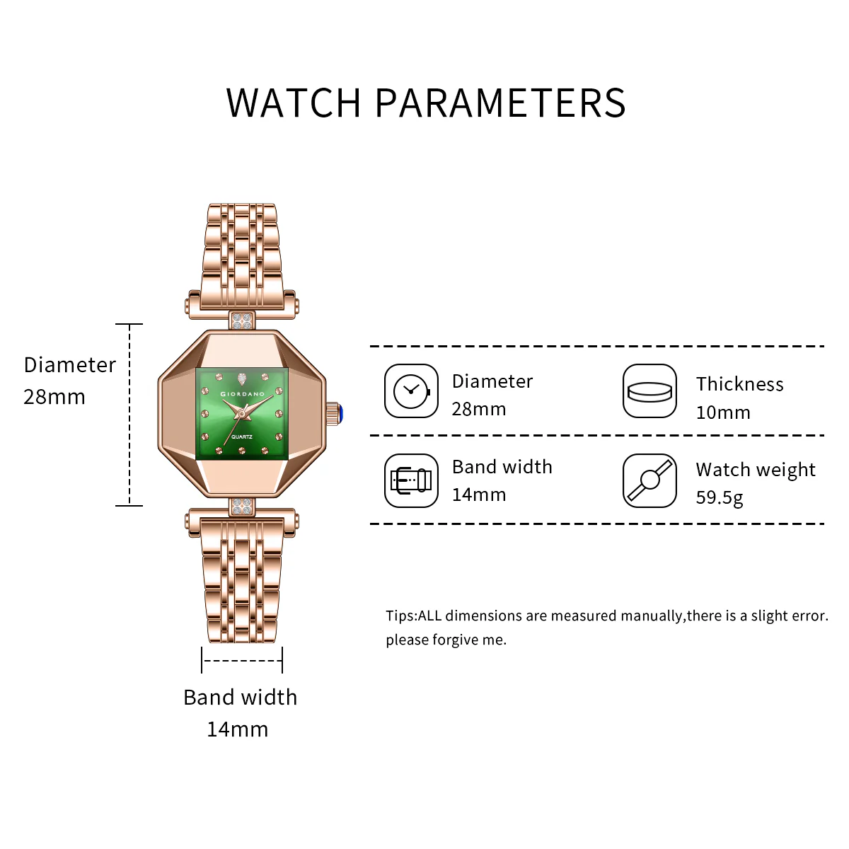Giordano Dress Watch for Women – Rose Gold Finish, Diamond Accented Octagonal Dial & Stainless Steel Strap | GZ-60096-33 - Image 6